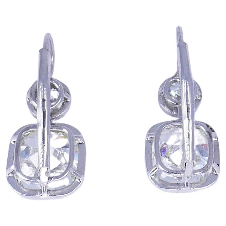 Women's Art Deco Earrings Platinum Diamond Dangle Antique Cut For Sale