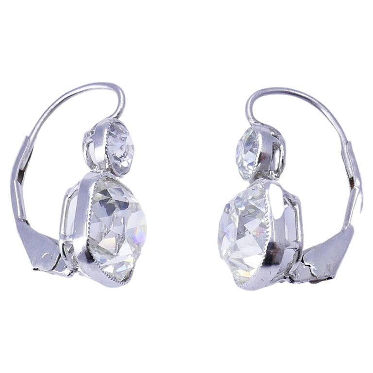 Art Deco Earrings Platinum Diamond Dangle Antique Cut For Sale 1