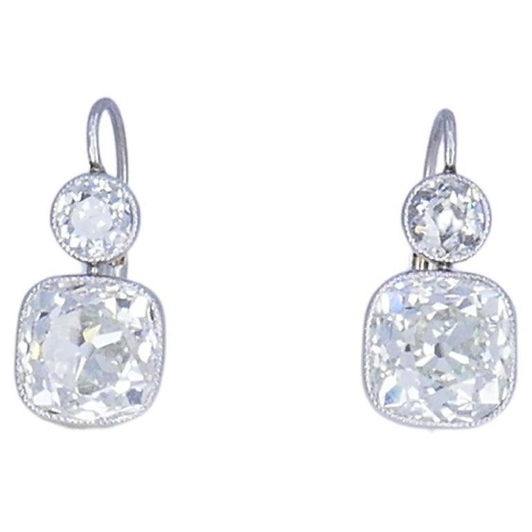 Art Deco Earrings Platinum Diamond Dangle Antique Cut im Angebot 1