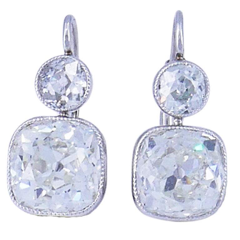 Art Deco Earrings Platinum Diamond Dangle Antique Cut im Angebot