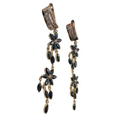 Boucles d'oreilles chandelier Art déco en or 14 carats saphir et diamants