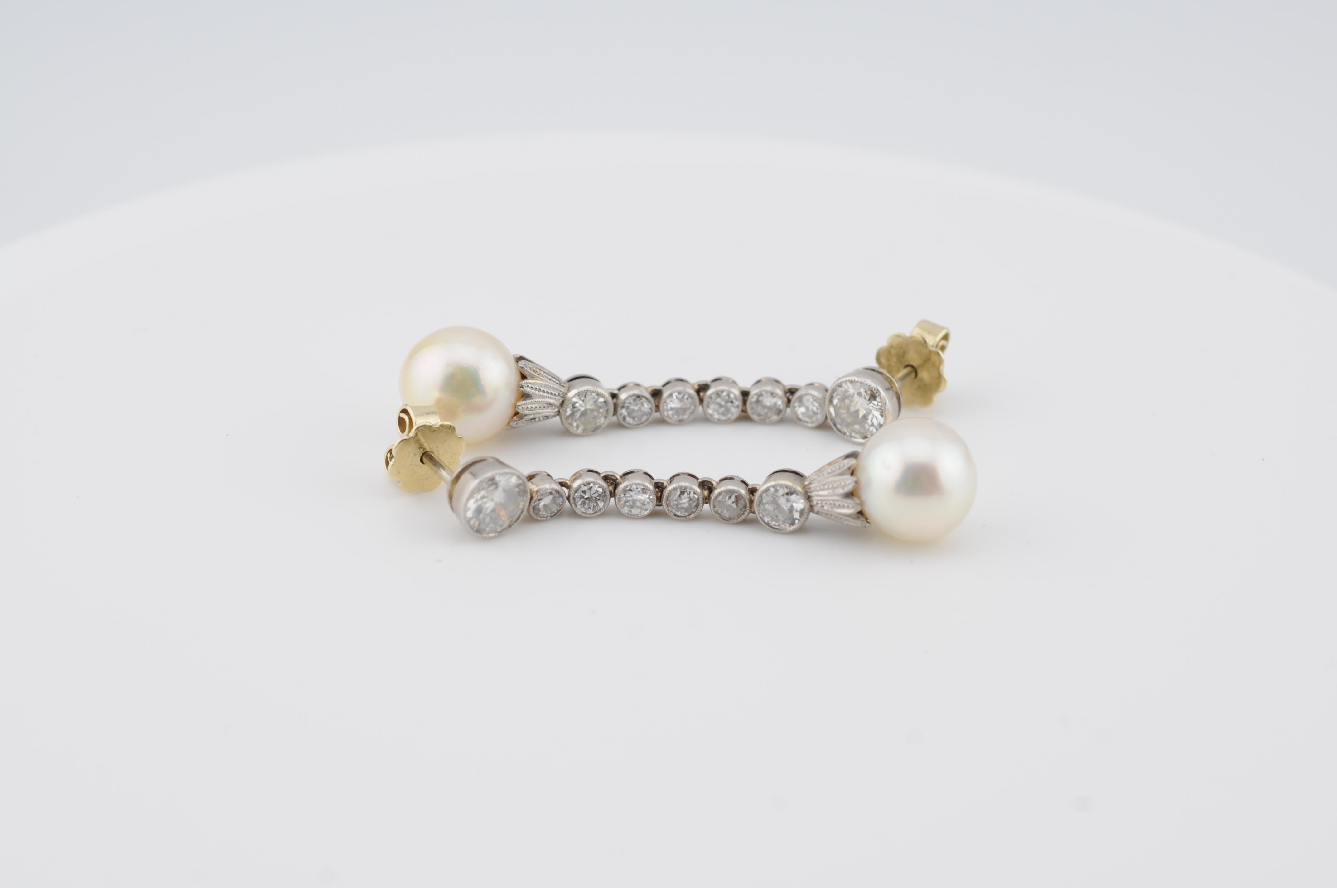 Boucles d'oreilles Art déco avec diamants taille ancienne et perles de culture des mers du Sud en vente 5