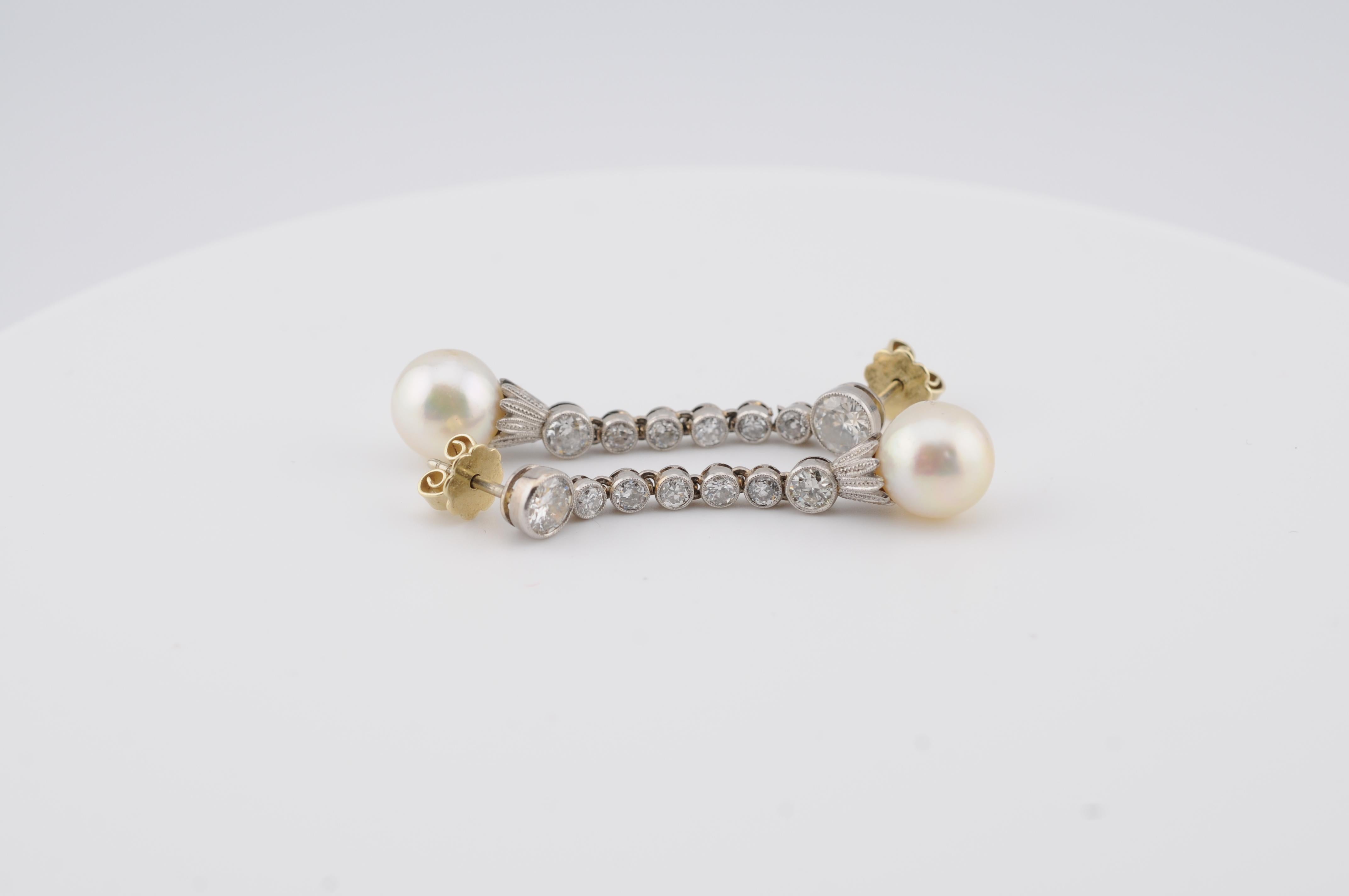 Boucles d'oreilles Art déco avec diamants taille ancienne et perles de culture des mers du Sud Bon état - En vente à Berlin, BE