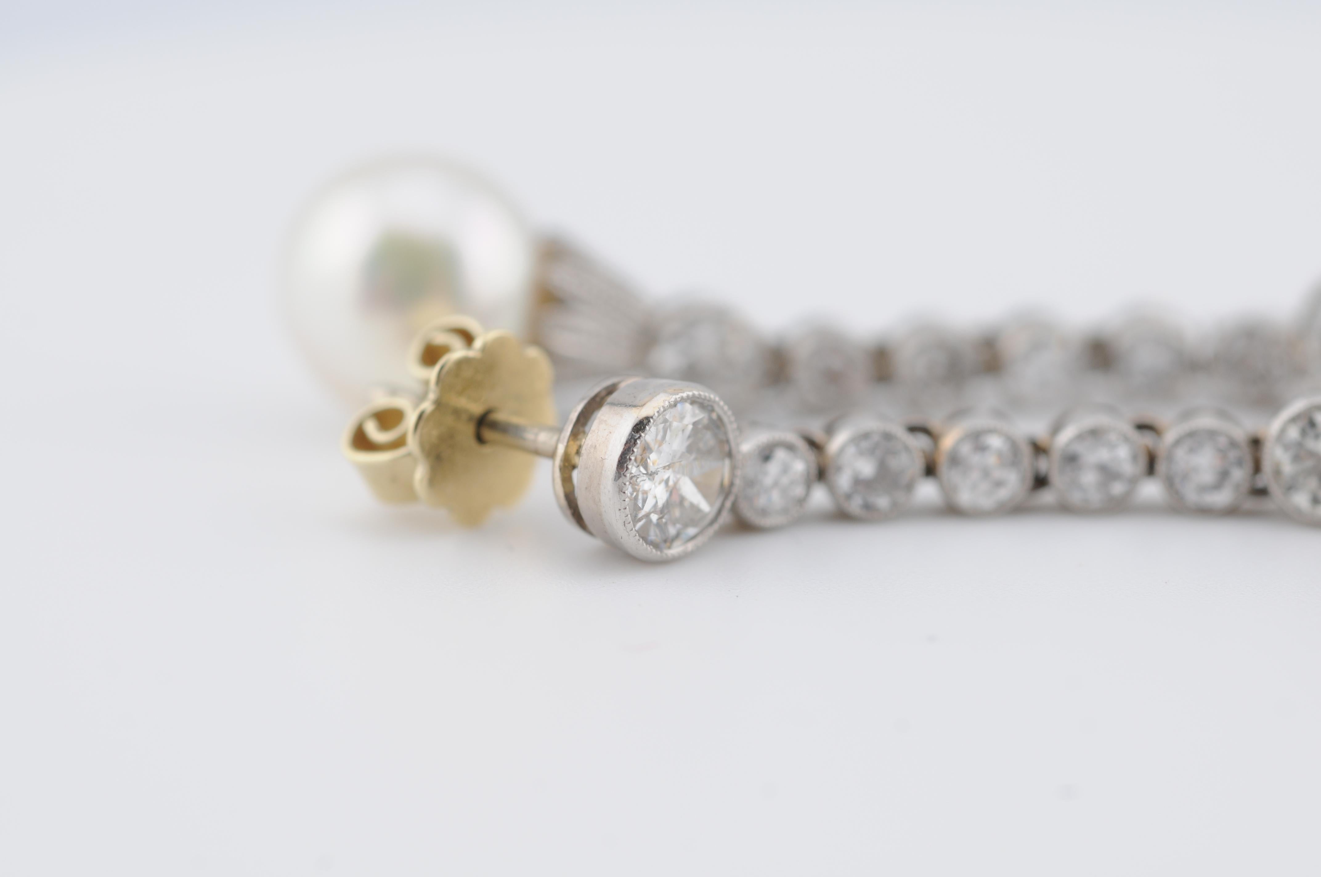Boucles d'oreilles Art déco avec diamants taille ancienne et perles de culture des mers du Sud en vente 2