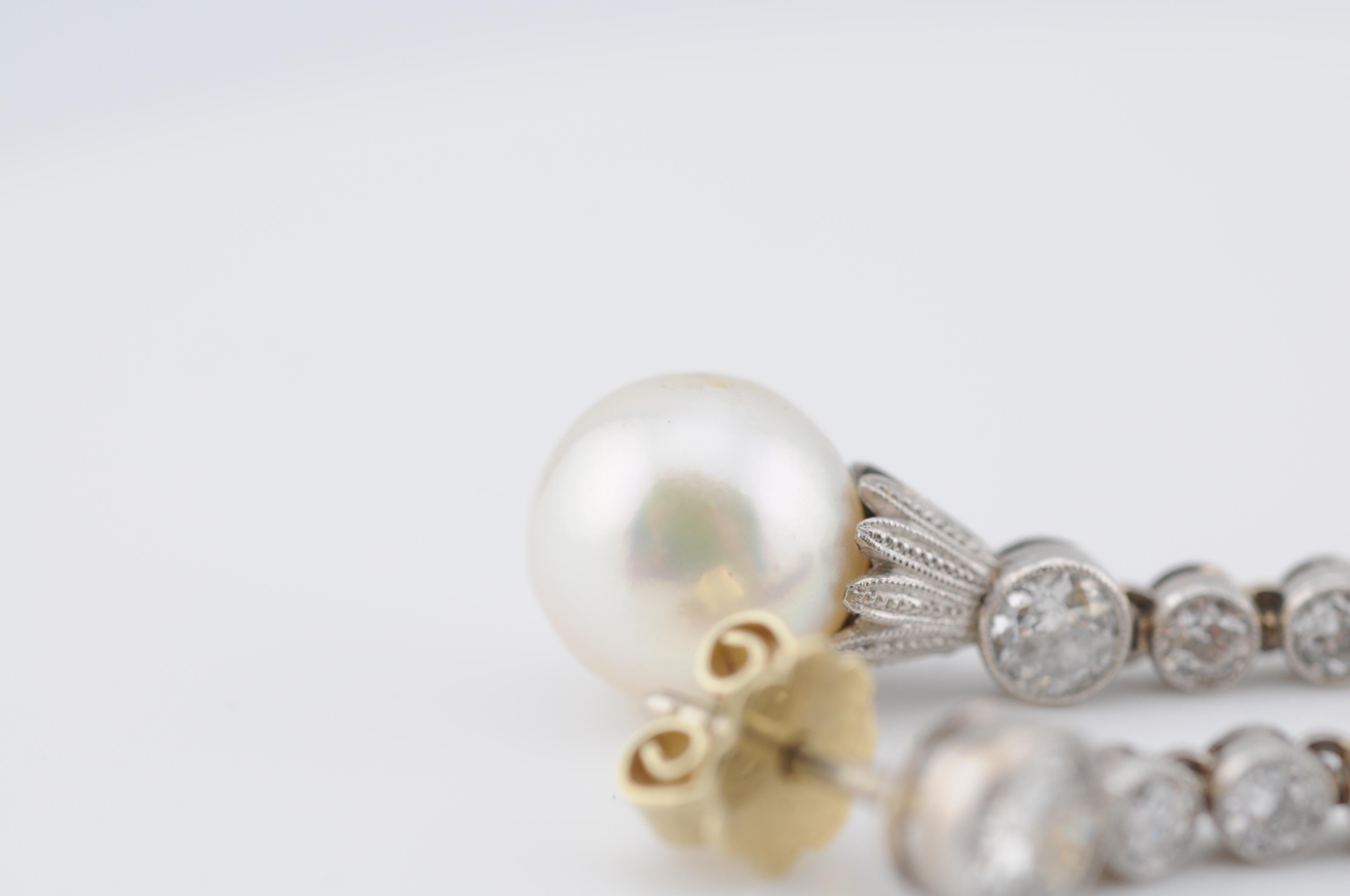 Boucles d'oreilles Art déco avec diamants taille ancienne et perles de culture des mers du Sud en vente 3
