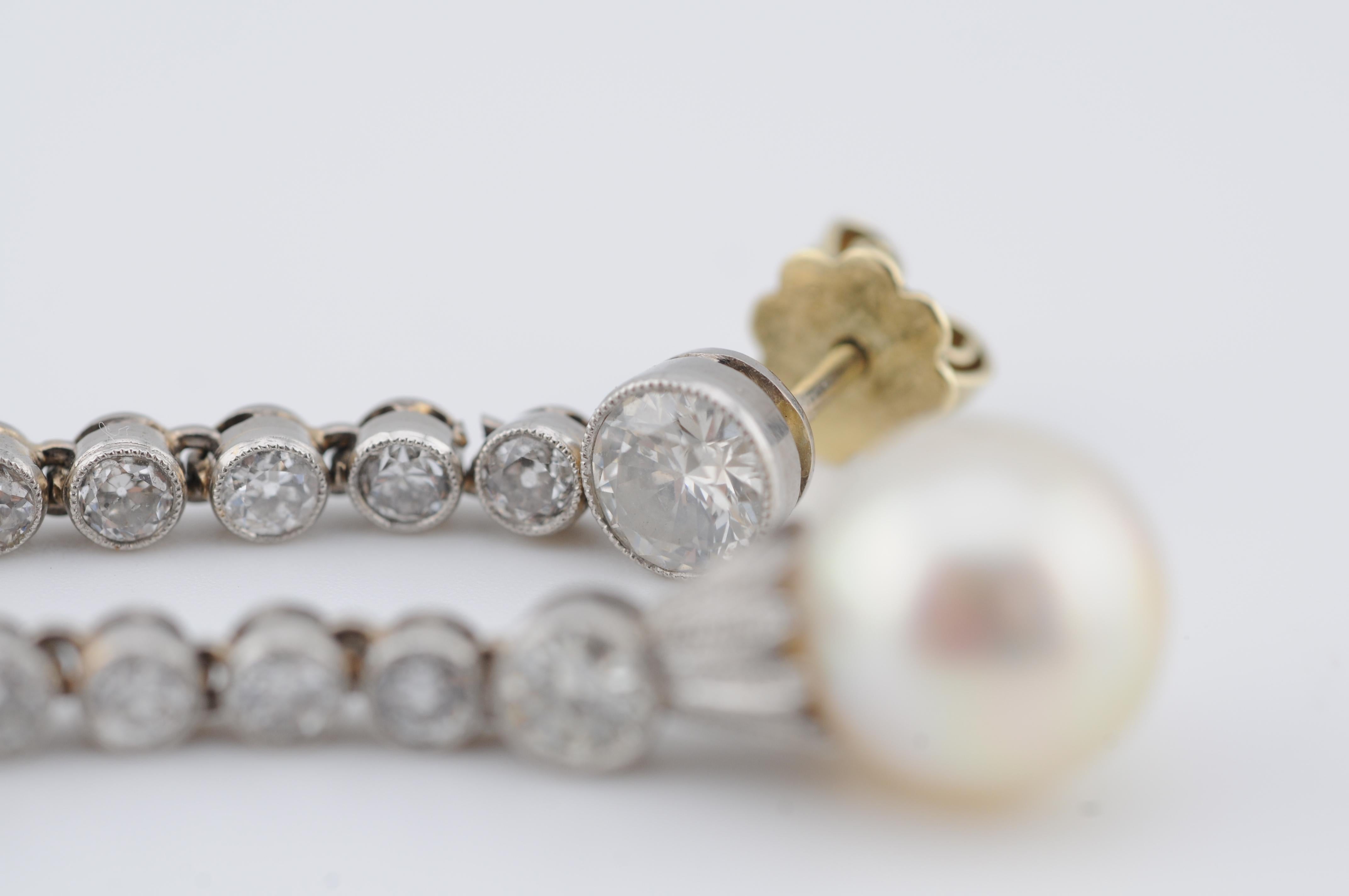 Boucles d'oreilles Art déco avec diamants taille ancienne et perles de culture des mers du Sud en vente 4