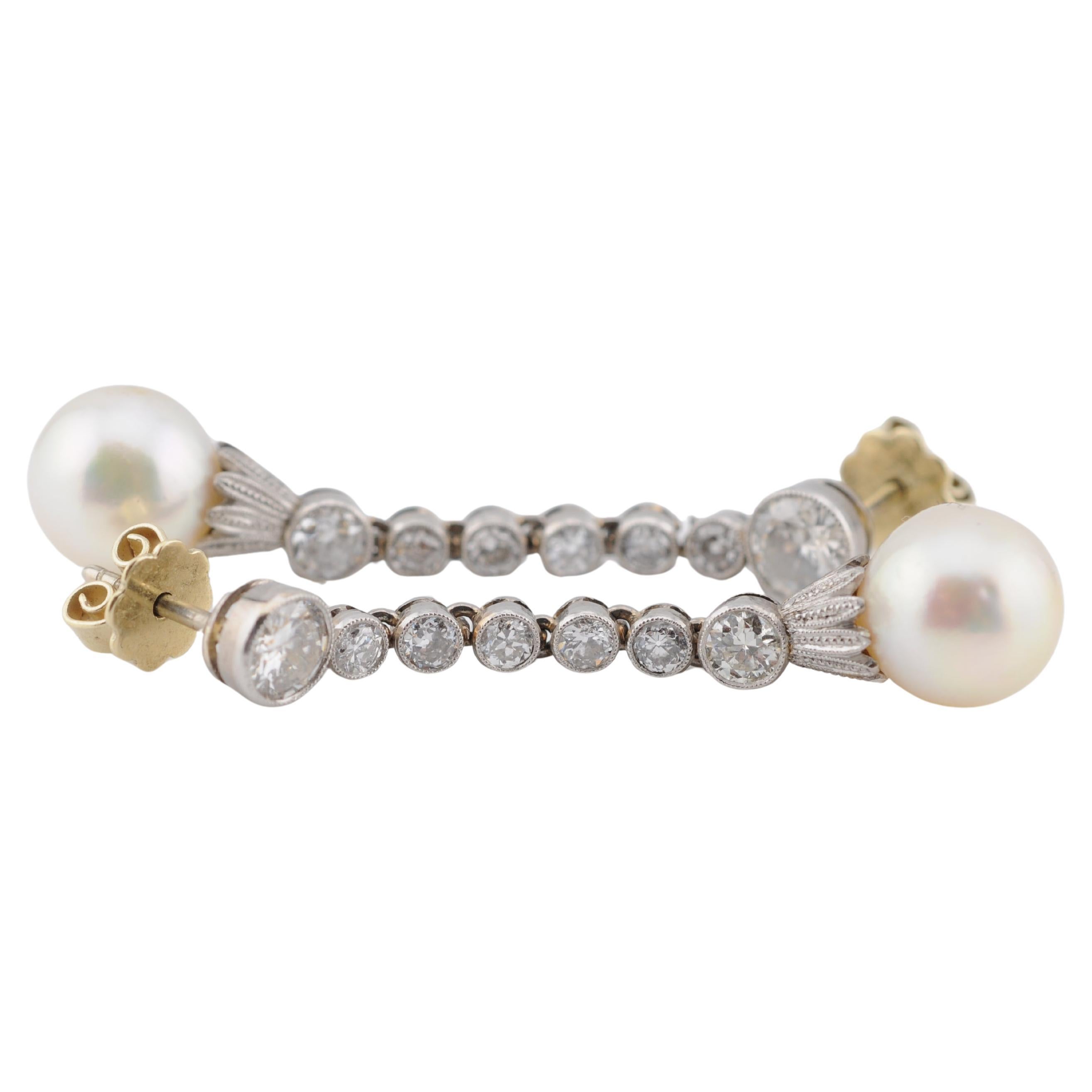 Boucles d'oreilles Art déco avec diamants taille ancienne et perles de culture des mers du Sud en vente