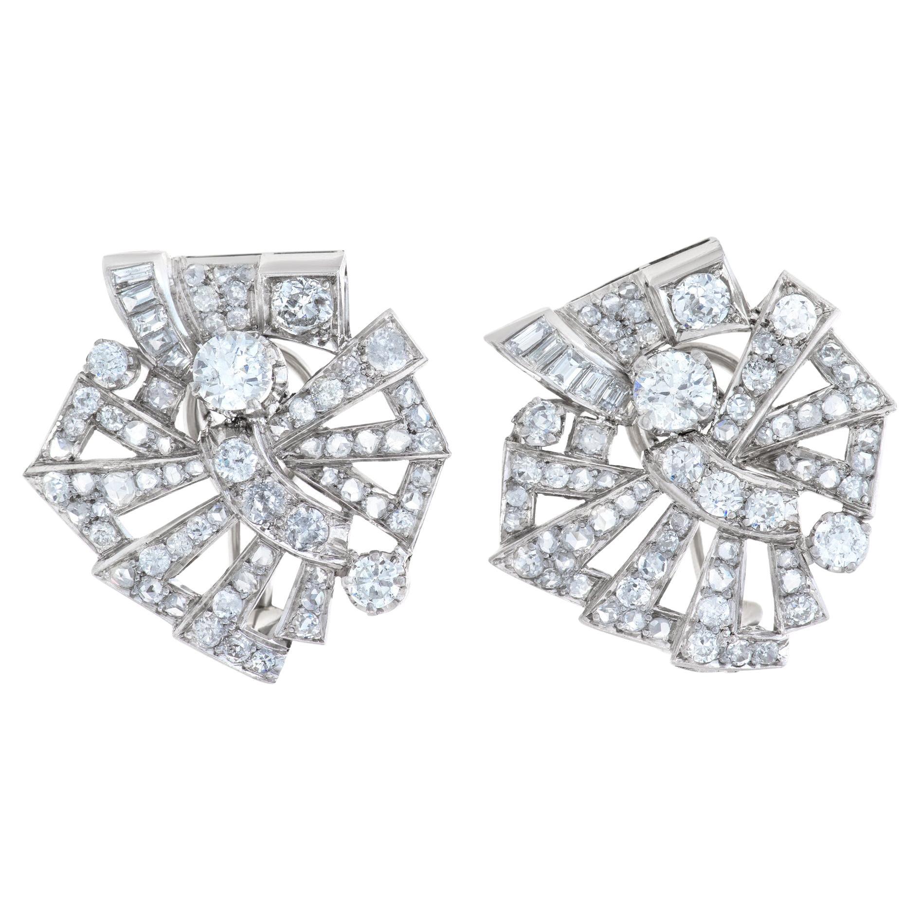 Art Deco Style Earrings With over 5 carats of Diamonds Set In Platinum For Sale