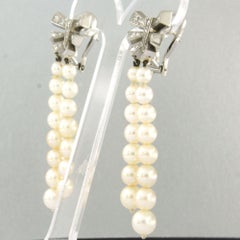 ART DECO Earrings with pearl and single cut diamonds up to 0.25ct 18k gold