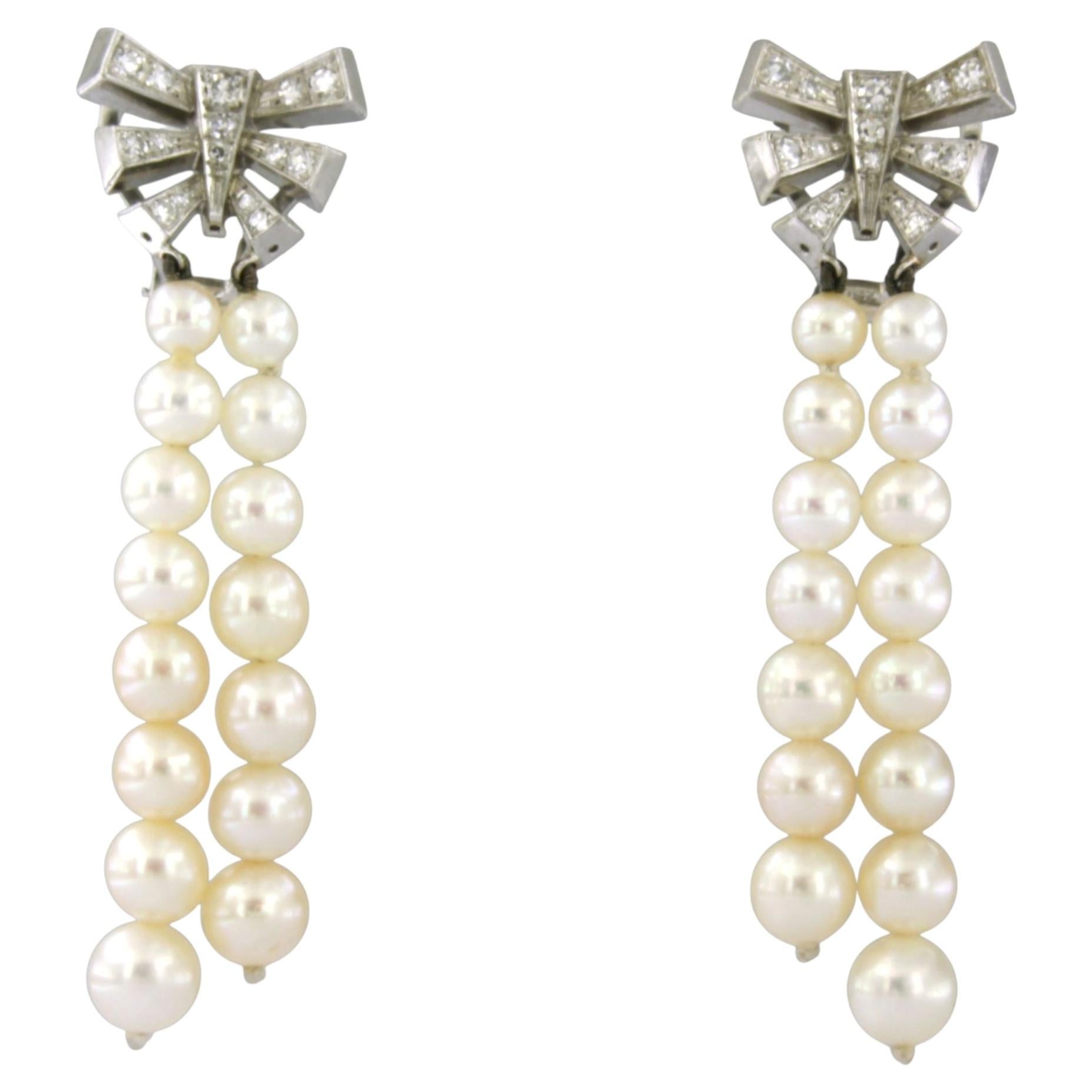 ART DECO Earrings with pearl and single cut diamonds up to 0.25ct 18k gold