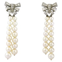 ART DECO Earrings with pearl and single cut diamonds up to 0.25ct 18k gold