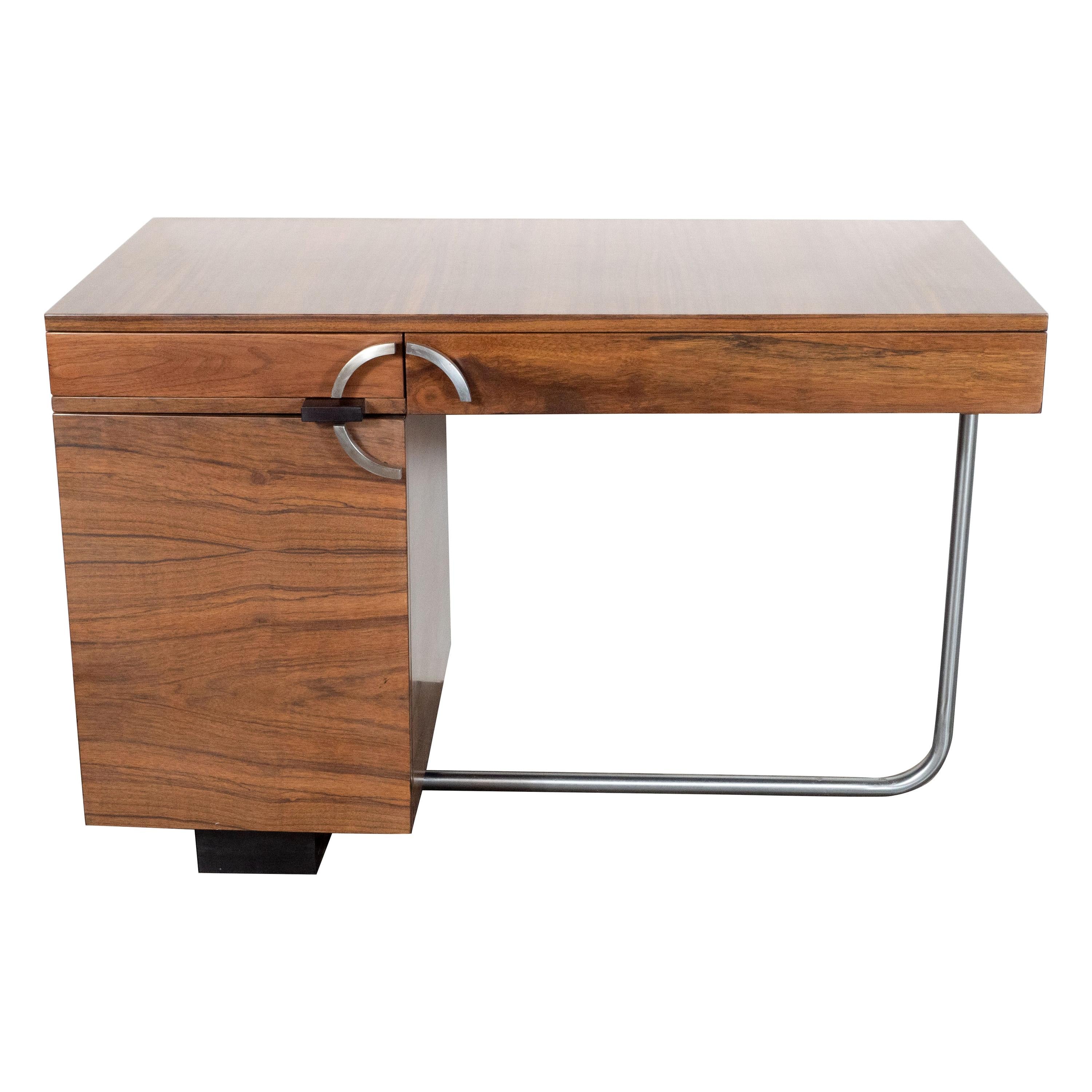 Art Deco "East India" Bookmatched Walnut Desk by Gilbert Rohde for Herman Miller