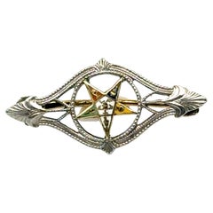 Art Deco Eastern Star Masonic Mason Enamel Pin Brooch 14K Gold Antique