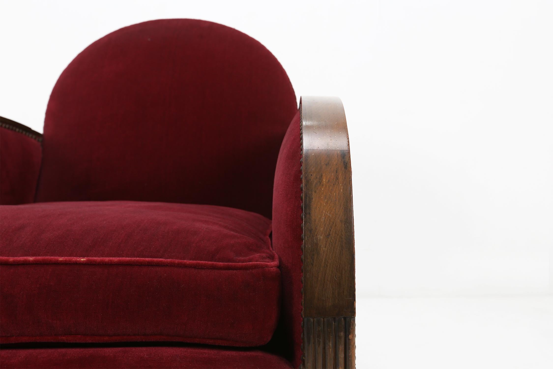 Art Deco Easy Chair in Red Velvet at 1stDibs