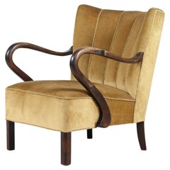 Art Deco Easy Chair with Golden Velour Danish Furniture Maker 1930's-1940's