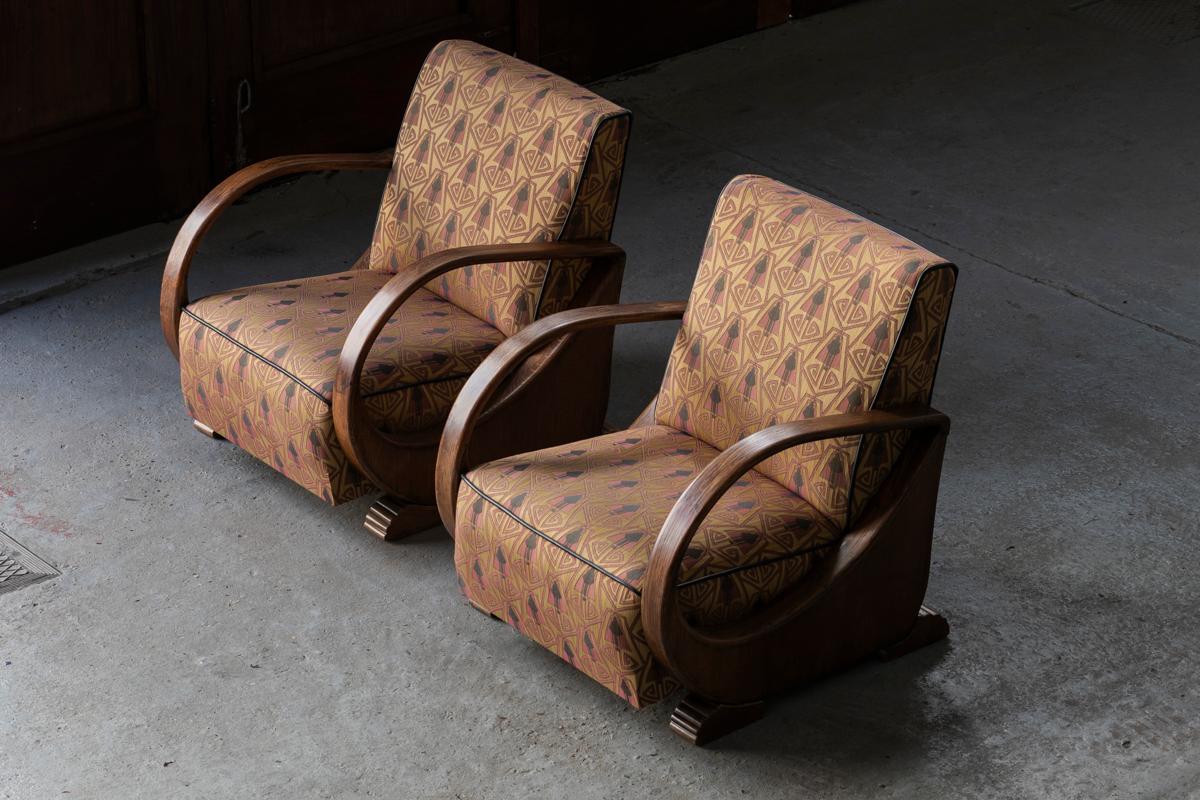 Dutch Art Deco Easy Chairs, Set of 2, Amsterdamse school, 1930s