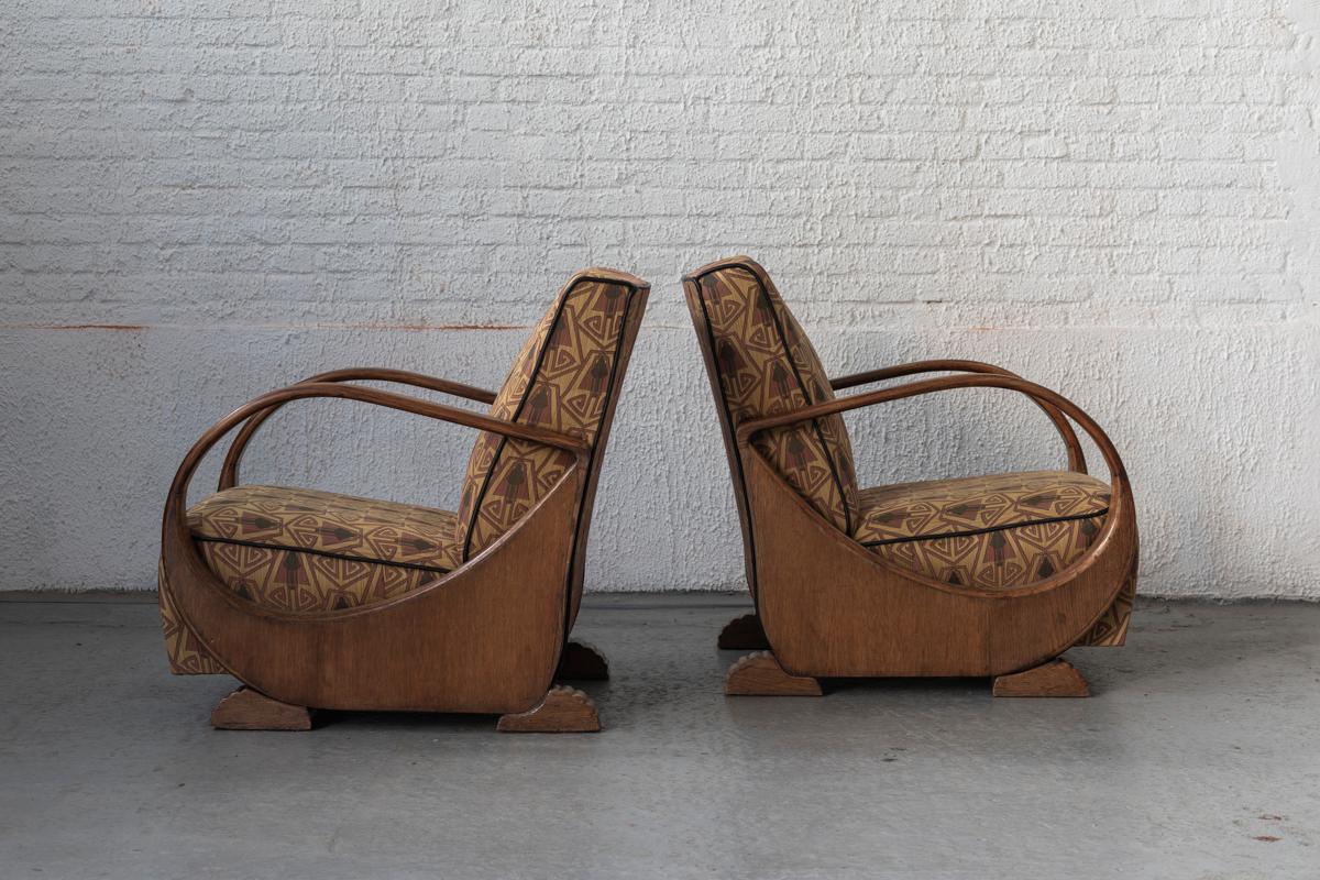 Fabric Art Deco Easy Chairs, Set of 2, Amsterdamse school, 1930s