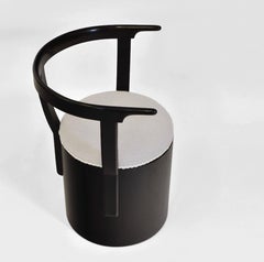 Art Deco Ebonised Vanity Stool Bouclé Wool Dressing Cylindrical Form Tub Chair