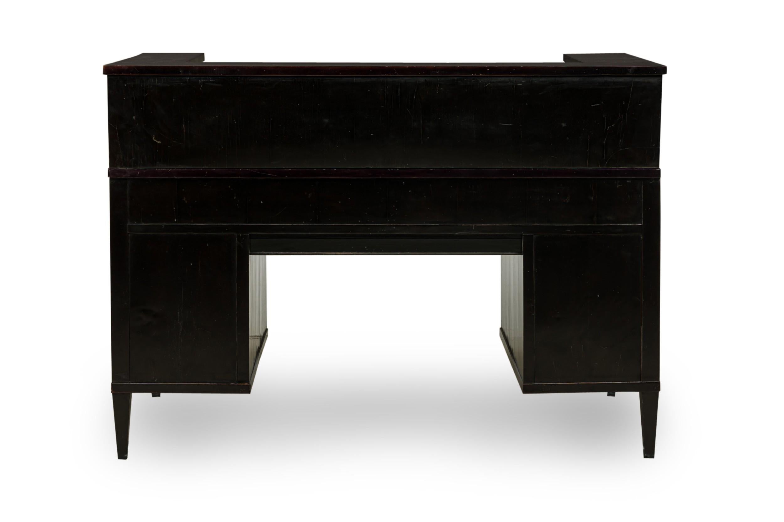 20th Century Art Deco Ebonized Pearwood Two-Tier Tambour Top Writing Desk For Sale