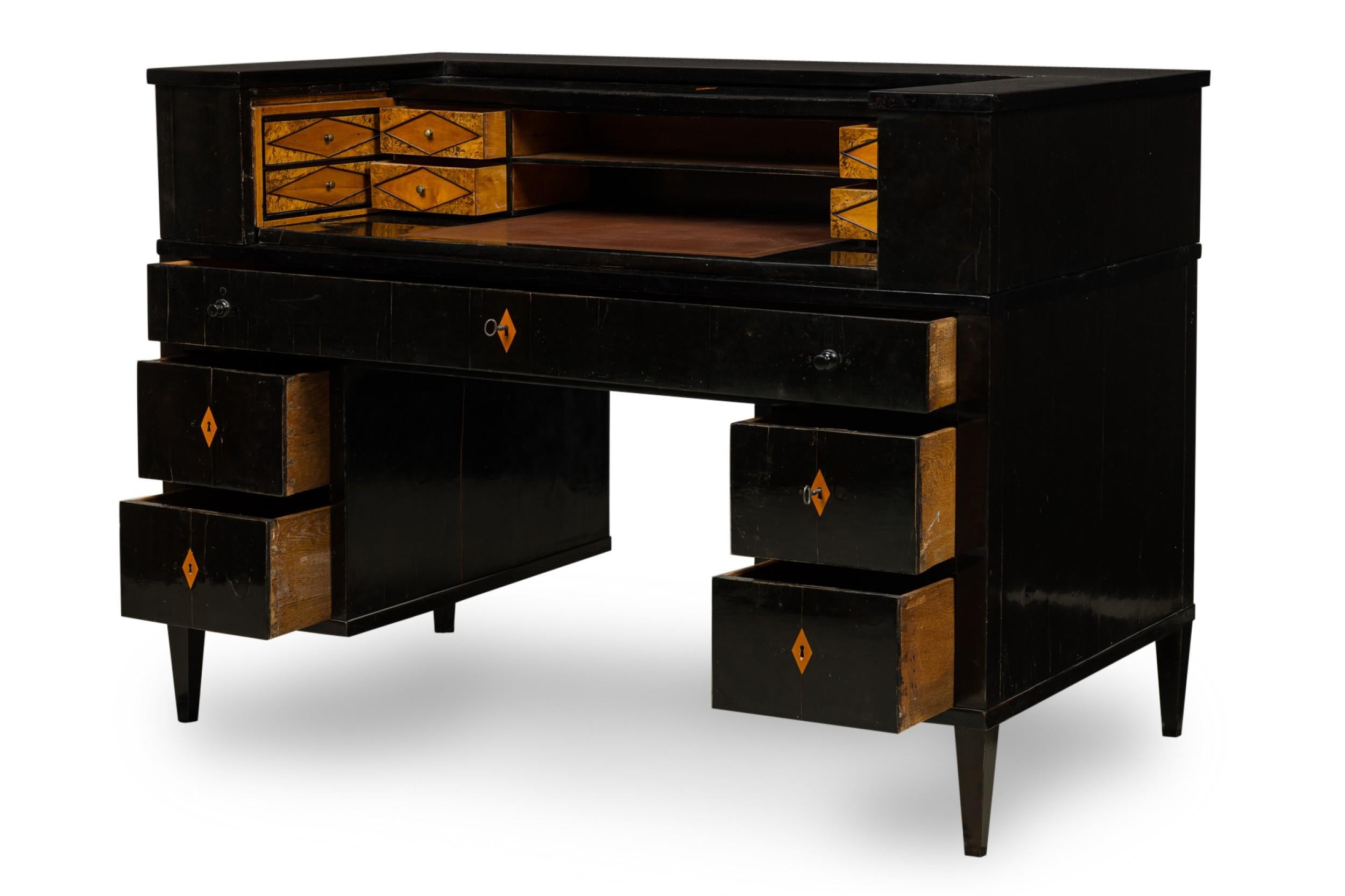 Art Deco Ebonized Pearwood Two-Tier Tambour Top Writing Desk For Sale 1