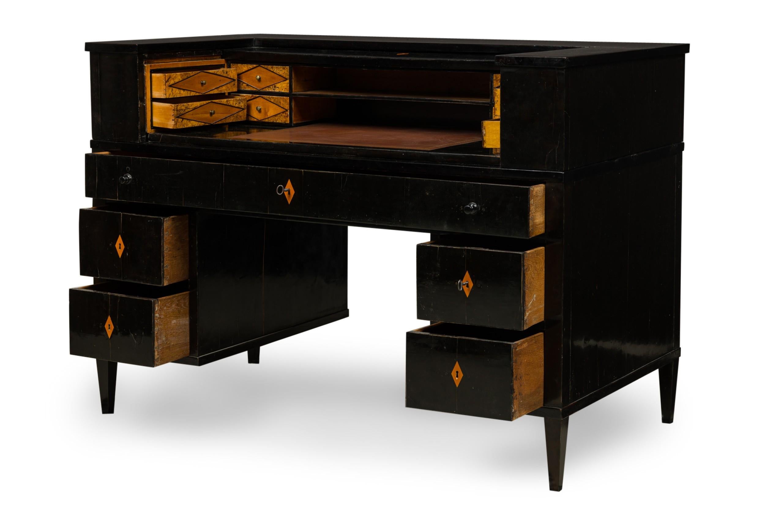 Art Deco Ebonized Pearwood Two-Tier Tambour Top Writing Desk For Sale 2