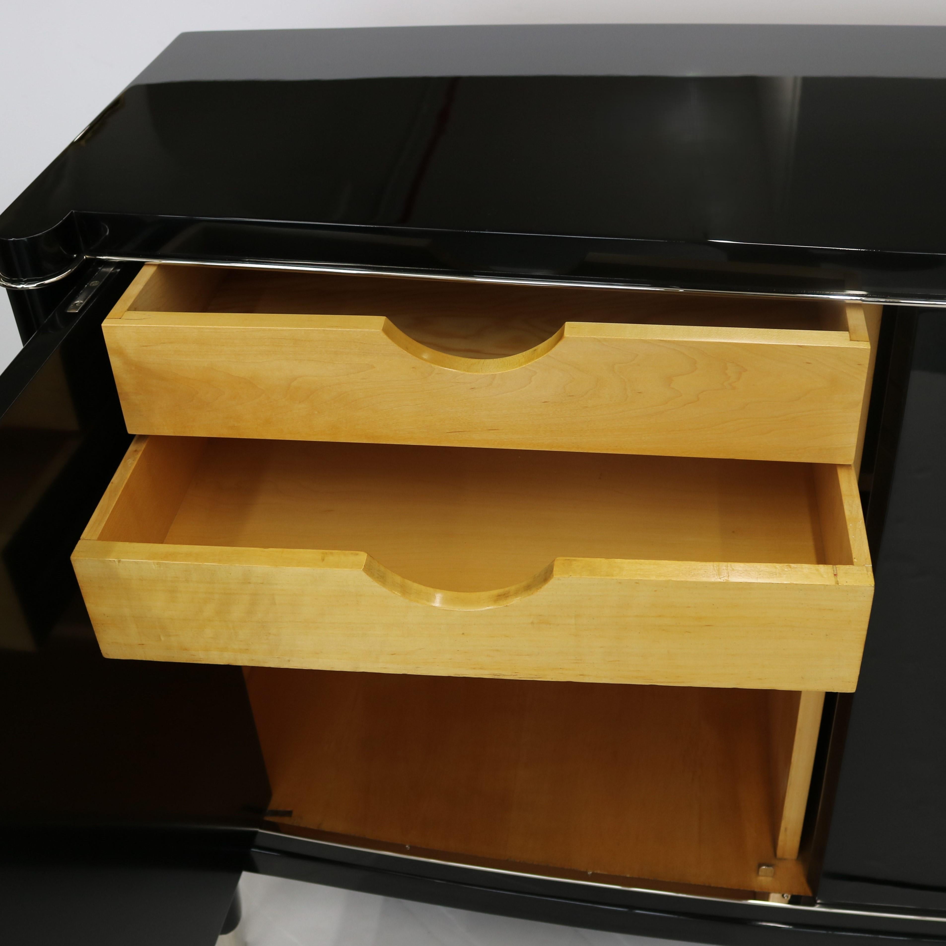 Nickel Art Deco Ebonized Sideboard by De Coene Frères For Sale