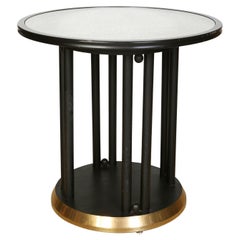 Art Deco Ebonized Table with Antique Mirror Top and Brass Base