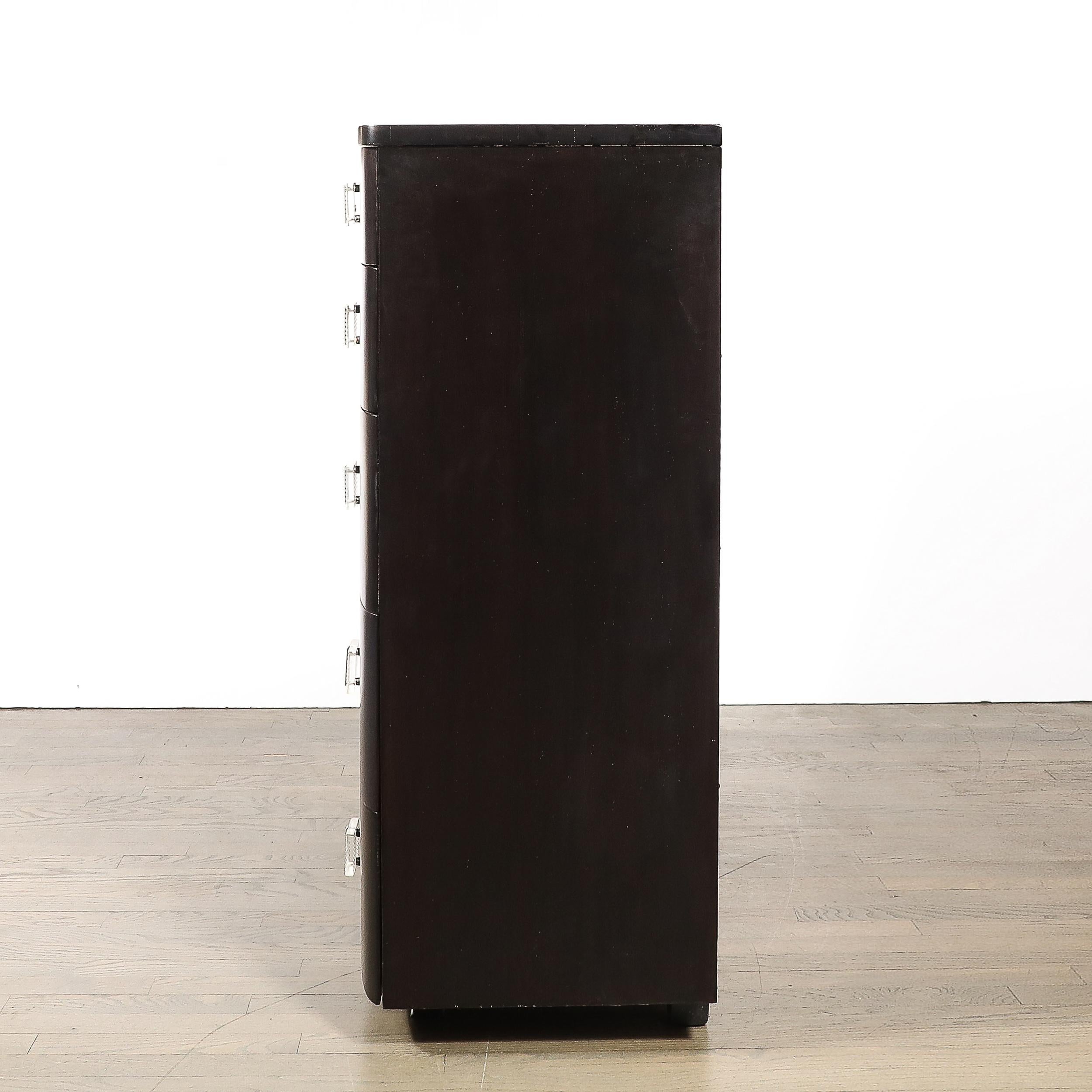 Art Deco Ebonized Walnut High Chest with Molded Lucite Pulls For Sale 5