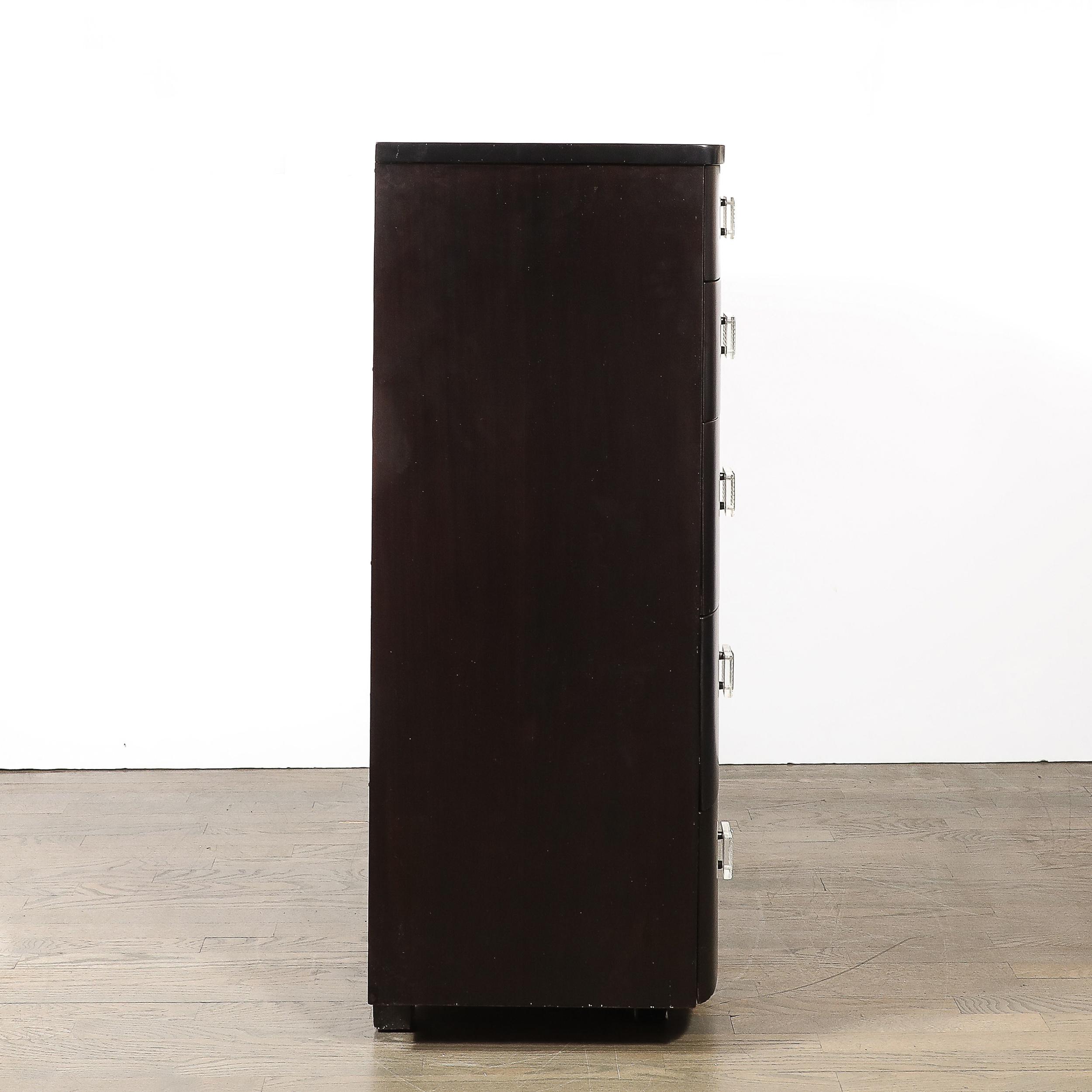 Art Deco Ebonized Walnut High Chest with Molded Lucite Pulls For Sale 6