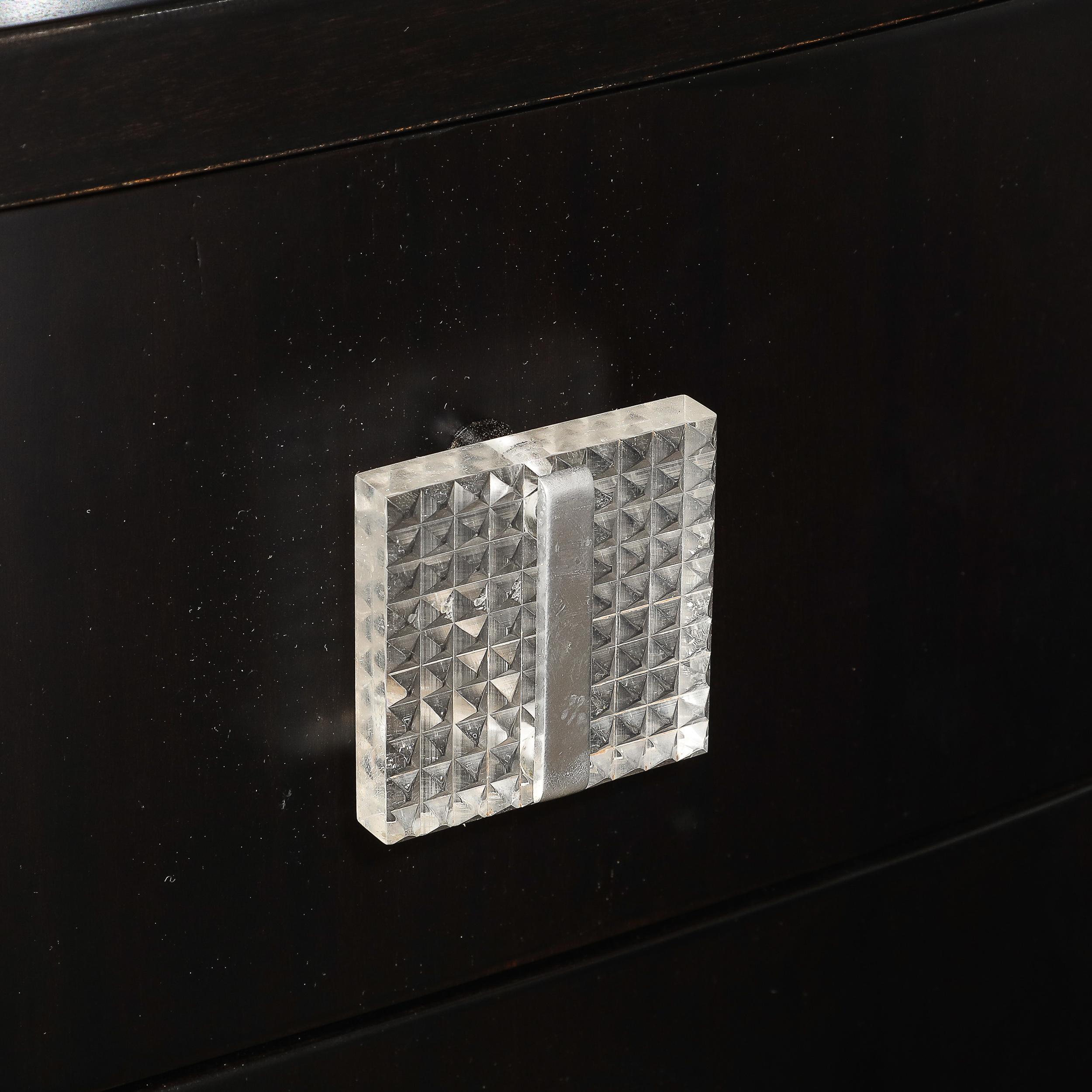 Art Deco Ebonized Walnut High Chest with Molded Lucite Pulls For Sale 7