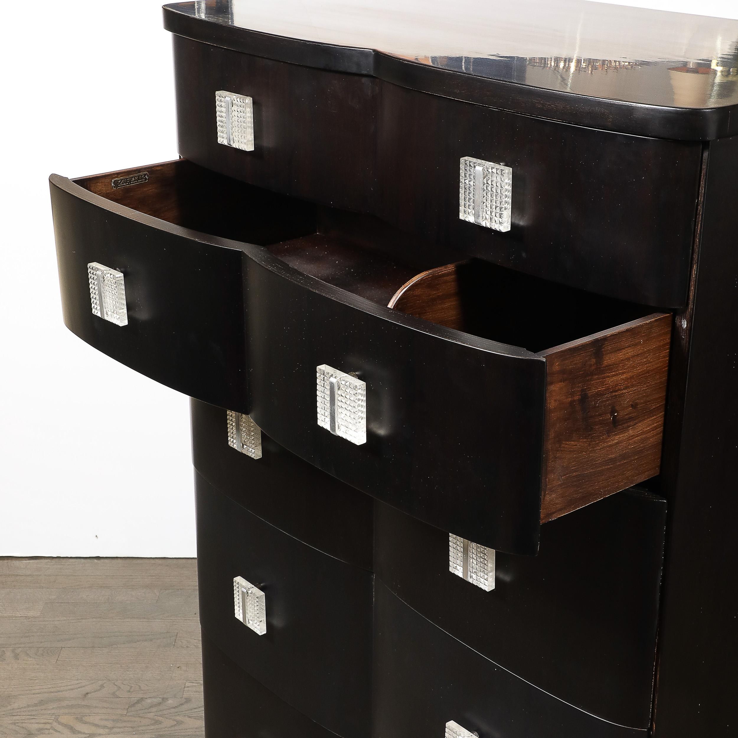 American Art Deco Ebonized Walnut High Chest with Molded Lucite Pulls For Sale