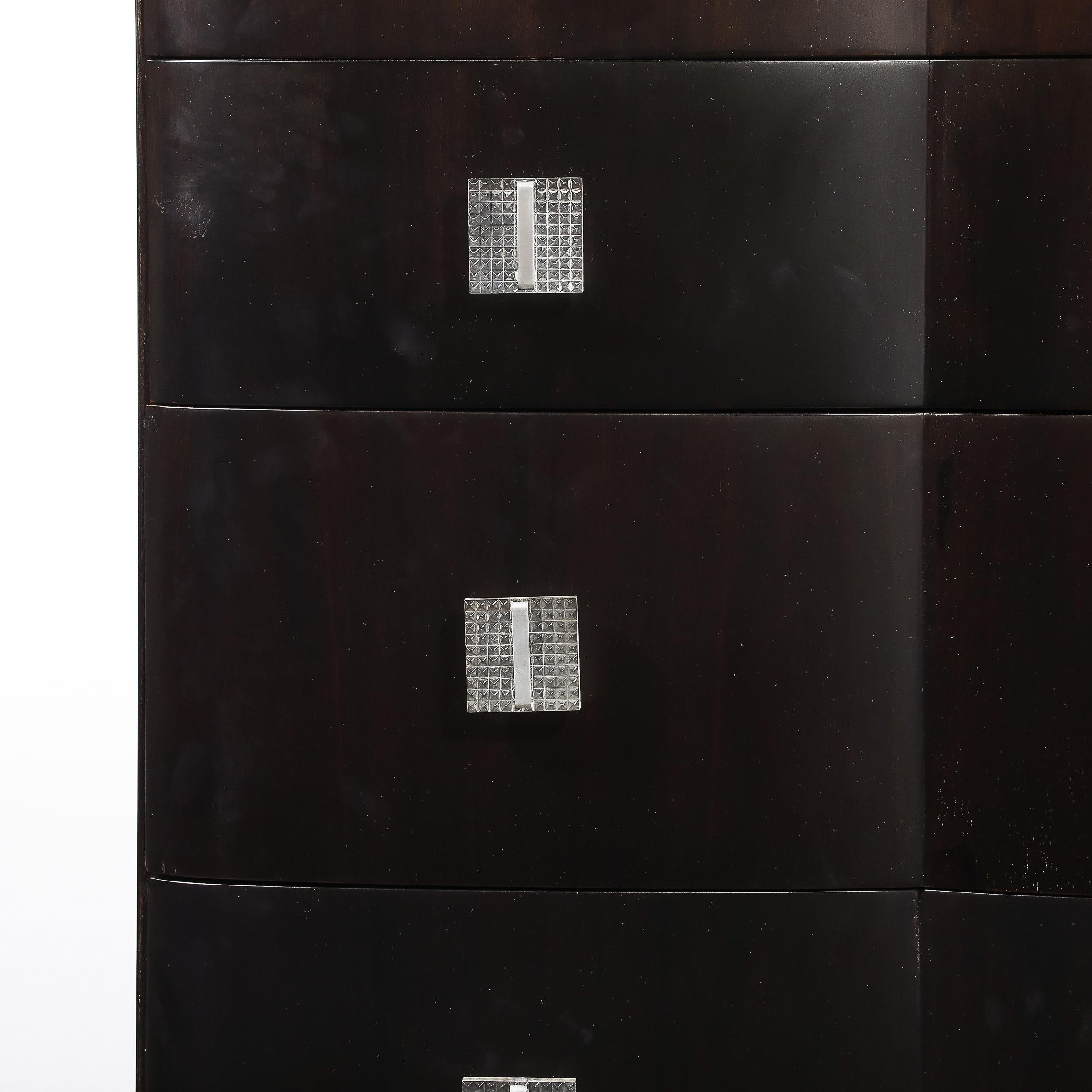 Art Deco Ebonized Walnut High Chest with Molded Lucite Pulls In Excellent Condition For Sale In New York, NY