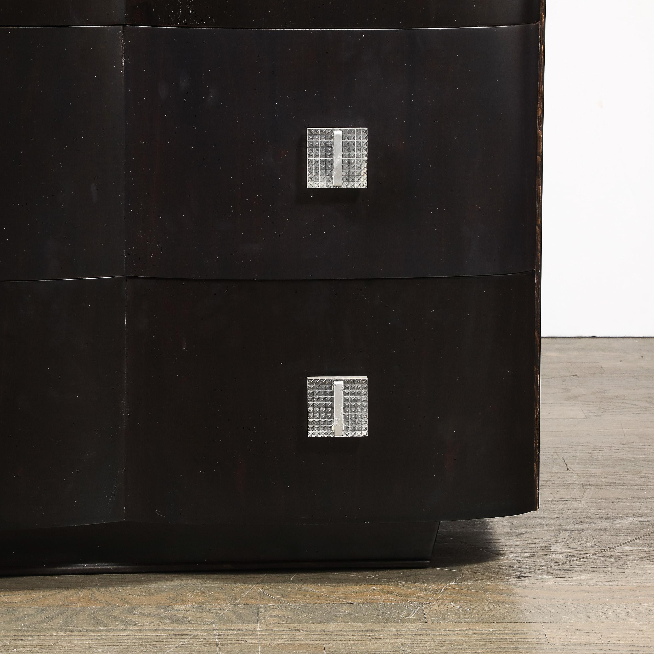 Mid-20th Century Art Deco Ebonized Walnut High Chest with Molded Lucite Pulls For Sale