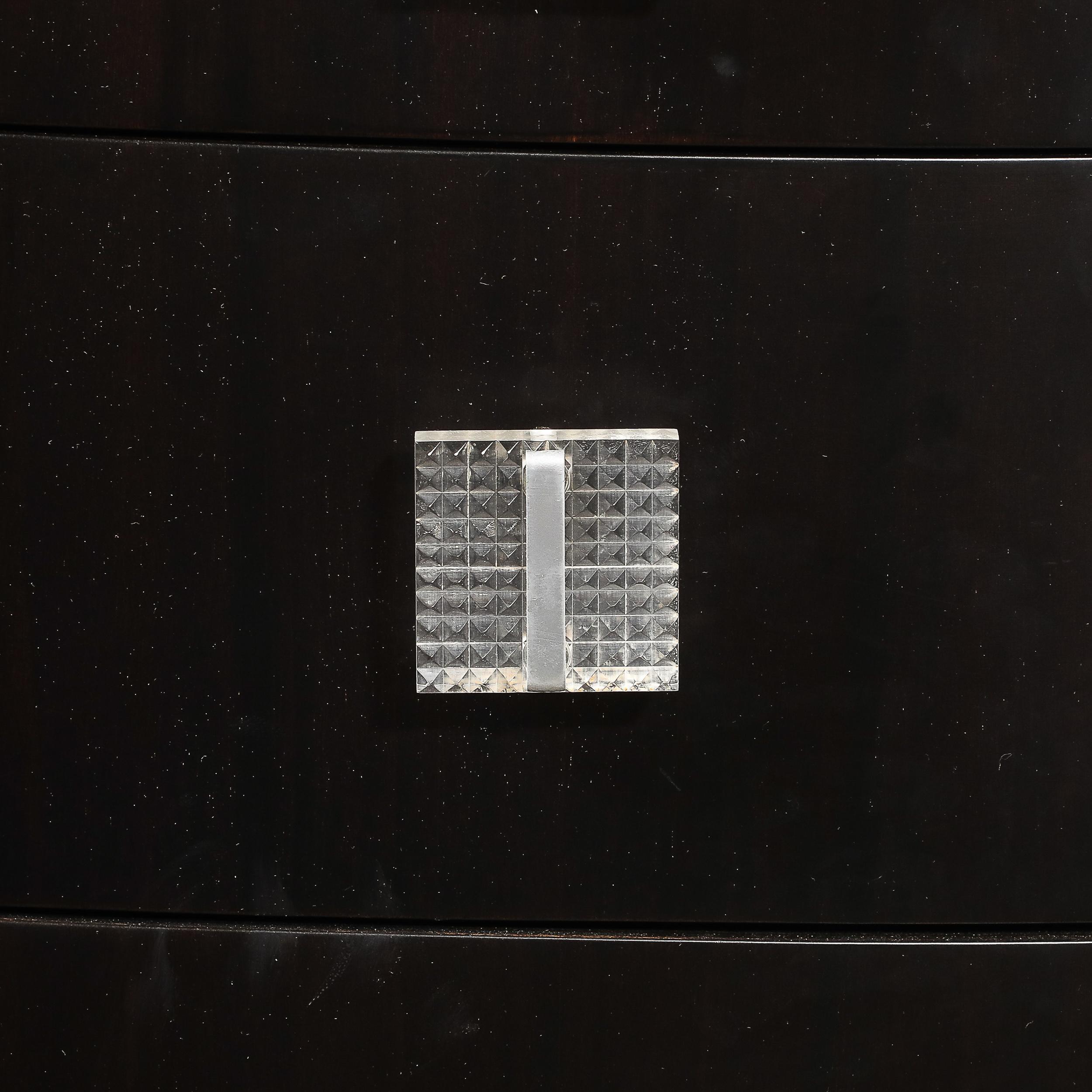 Art Deco Ebonized Walnut High Chest with Molded Lucite Pulls For Sale 1