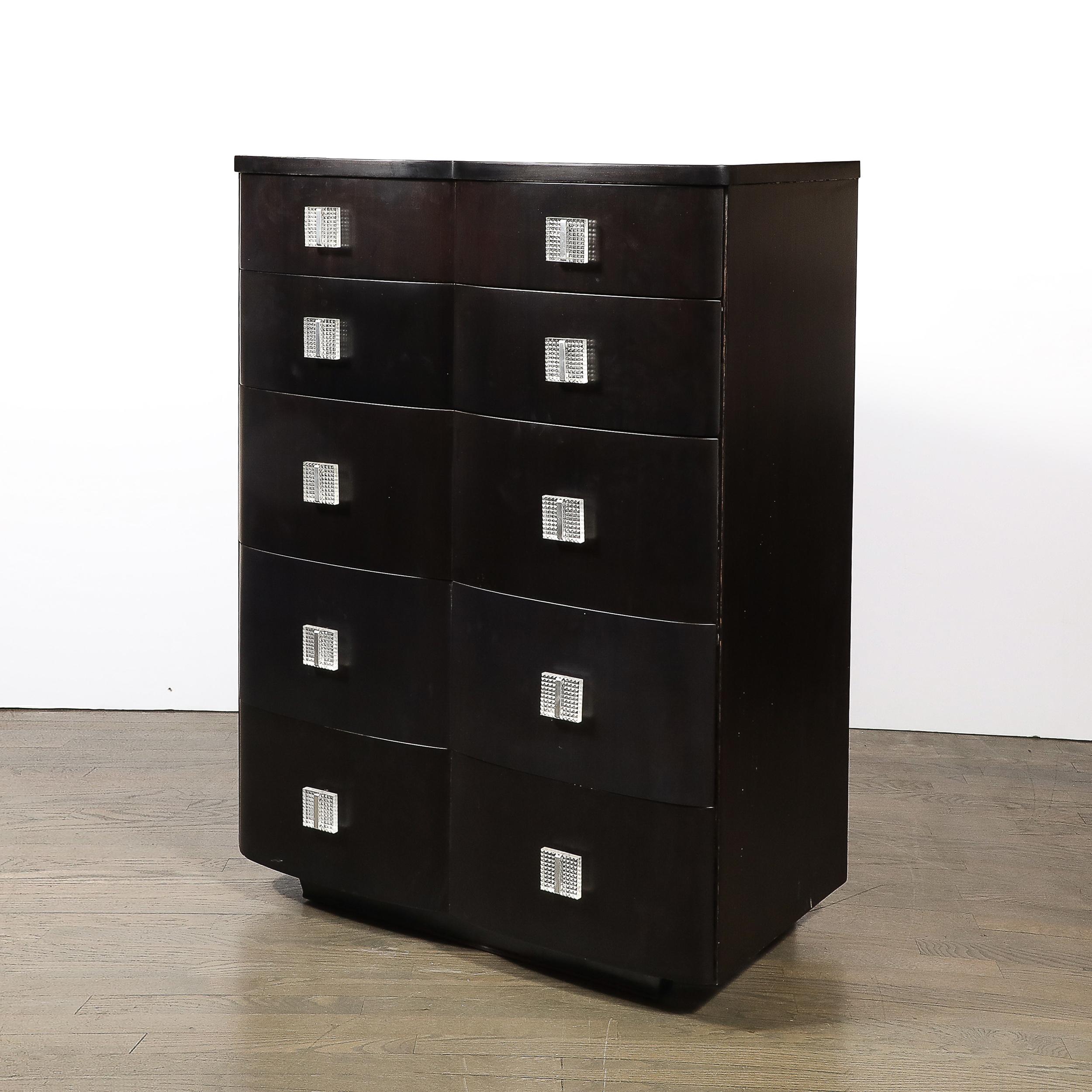 Art Deco Ebonized Walnut High Chest with Molded Lucite Pulls For Sale 2
