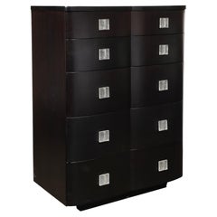 Art Deco Ebonized Walnut High Chest with Molded Lucite Pulls