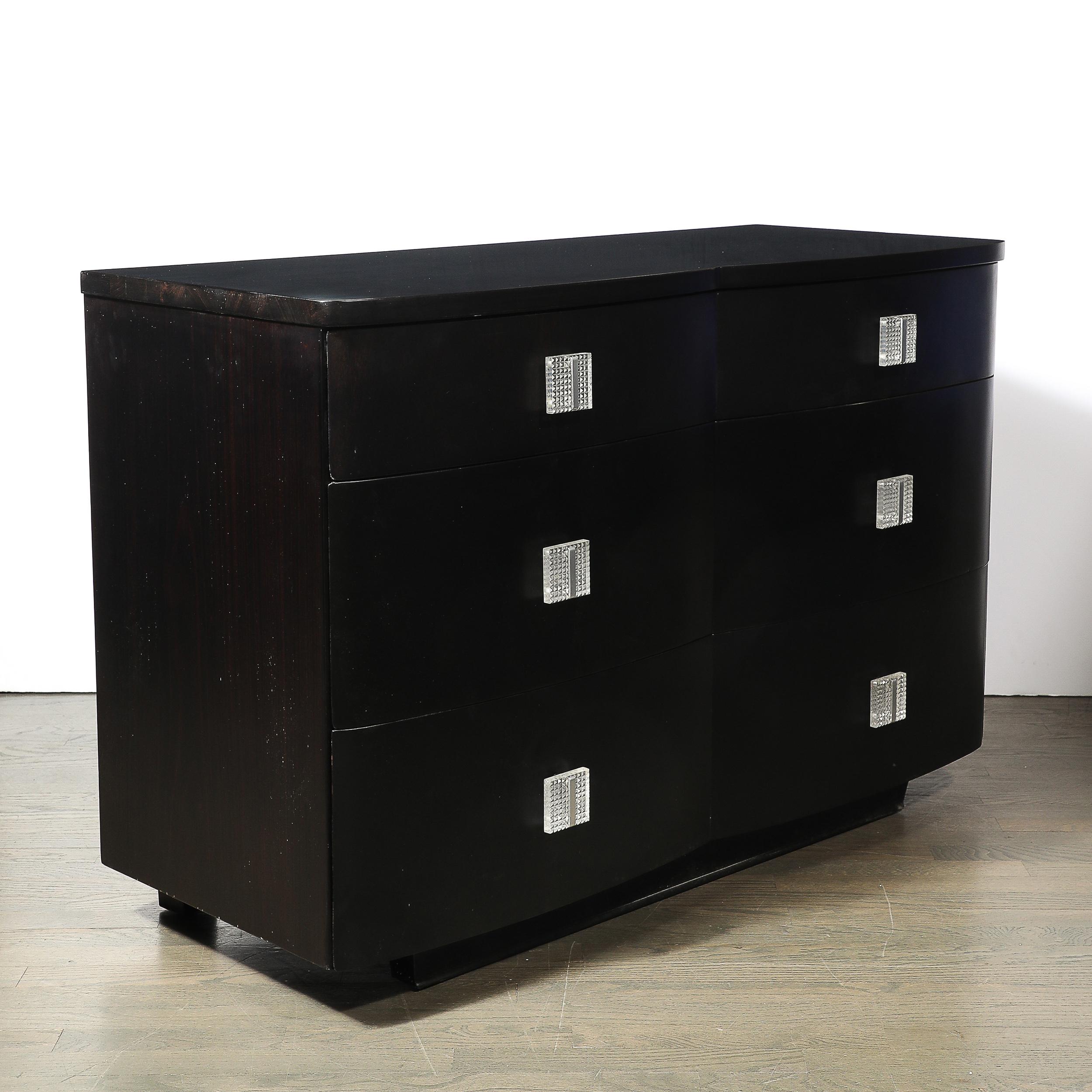 Art Deco Ebonized Walnut Low Chest W/Molded Lucite Pulls For Sale 5