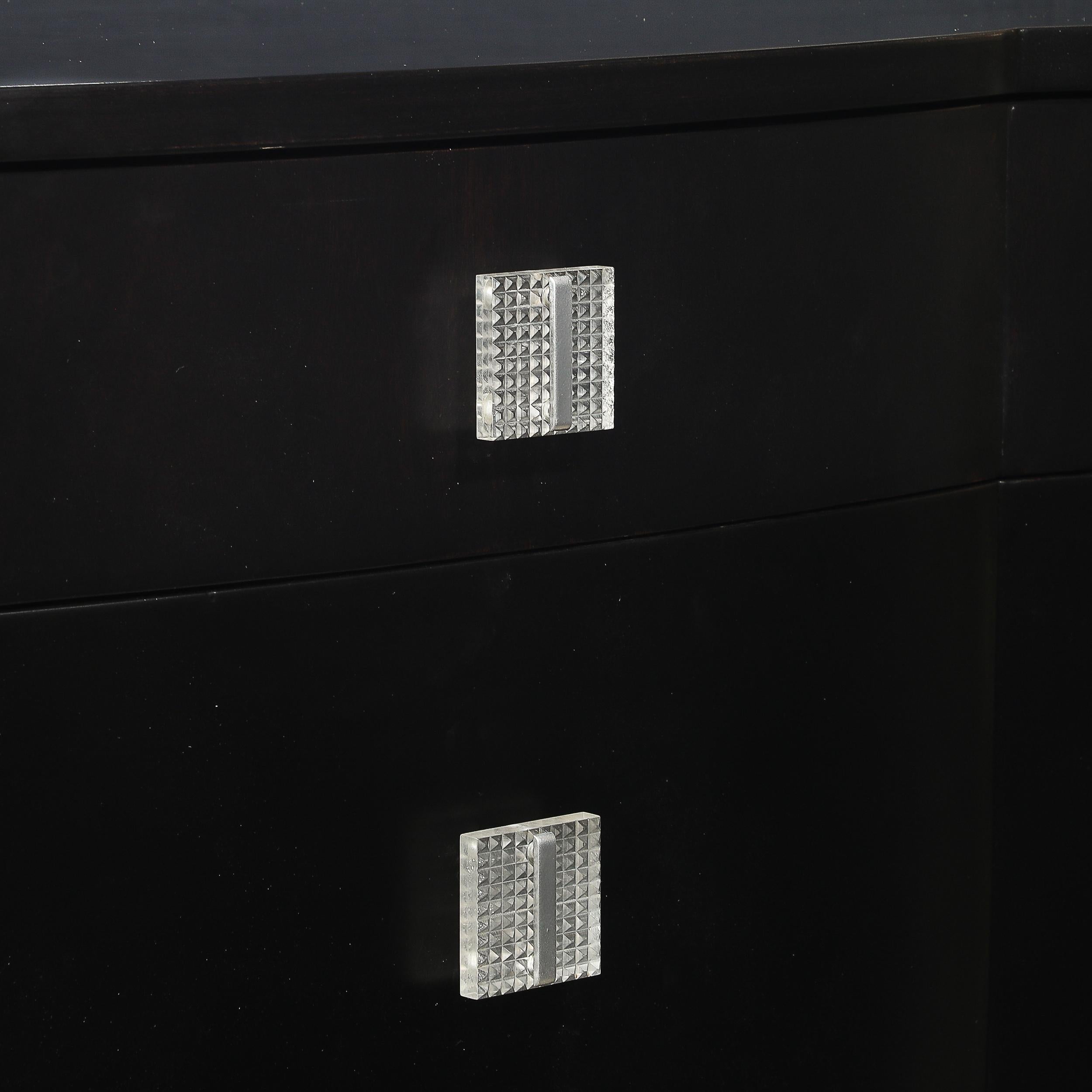 Art Deco Ebonized Walnut Low Chest W/Molded Lucite Pulls For Sale 6