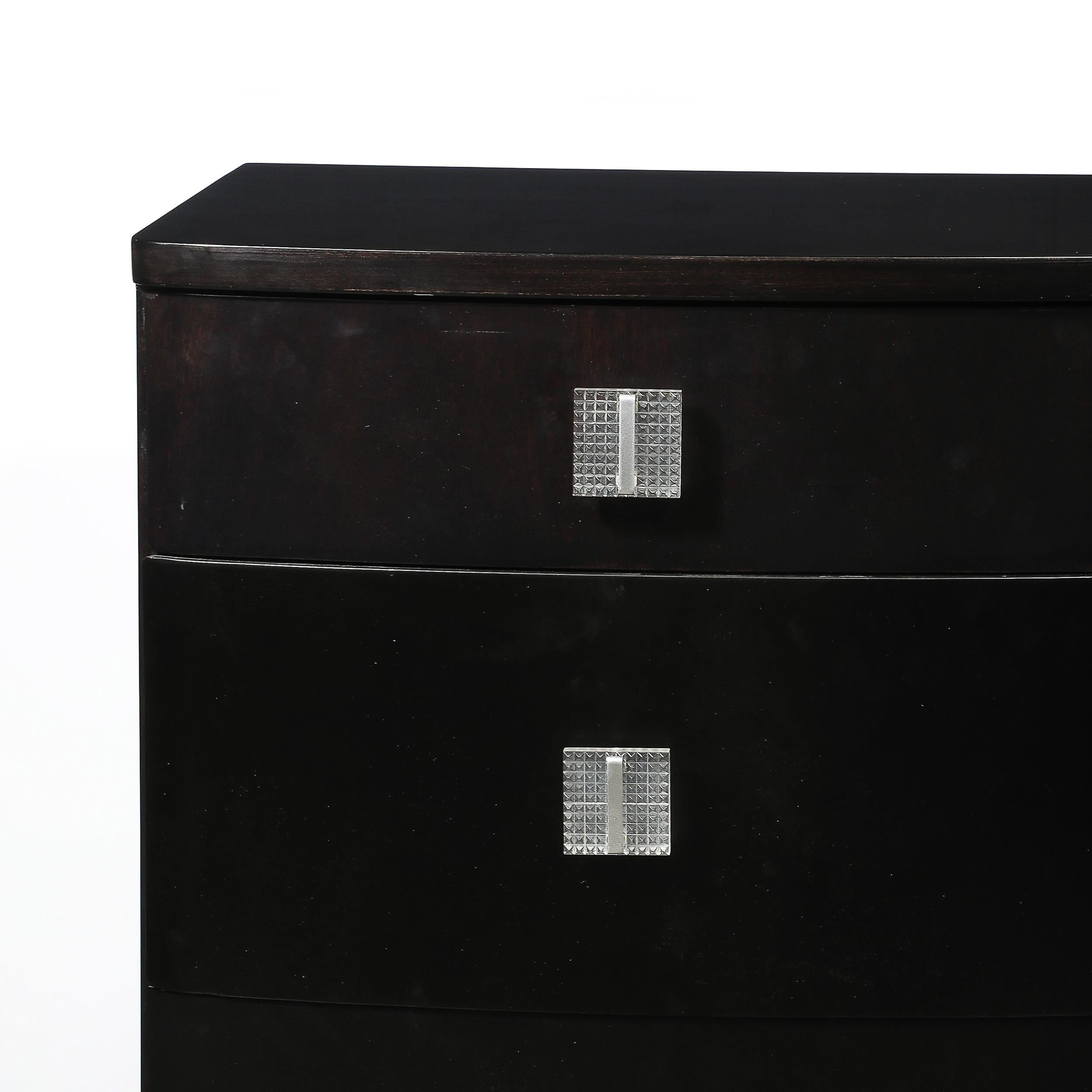 American Art Deco Ebonized Walnut Low Chest W/Molded Lucite Pulls For Sale