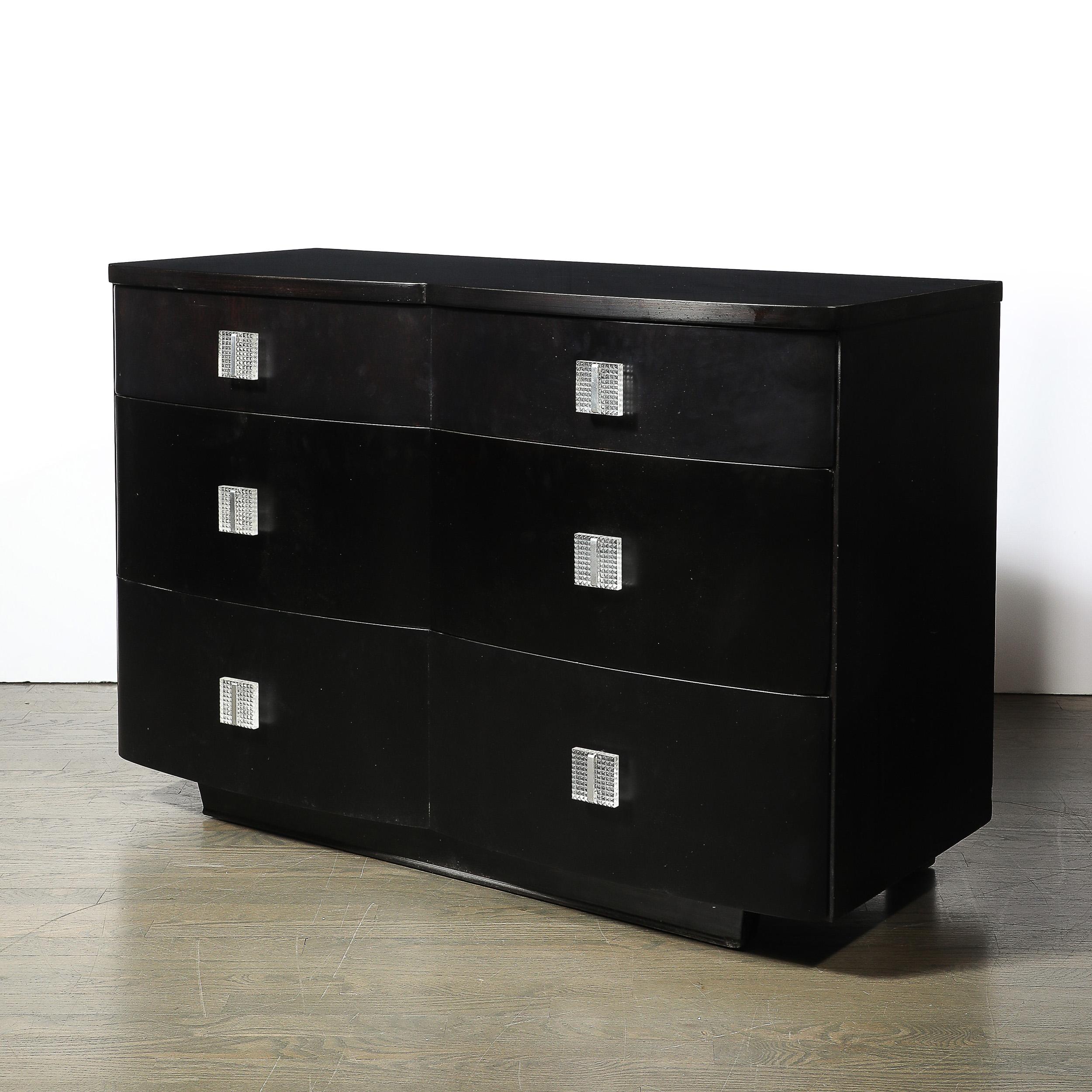 Art Deco Ebonized Walnut Low Chest W/Molded Lucite Pulls In Excellent Condition For Sale In New York, NY