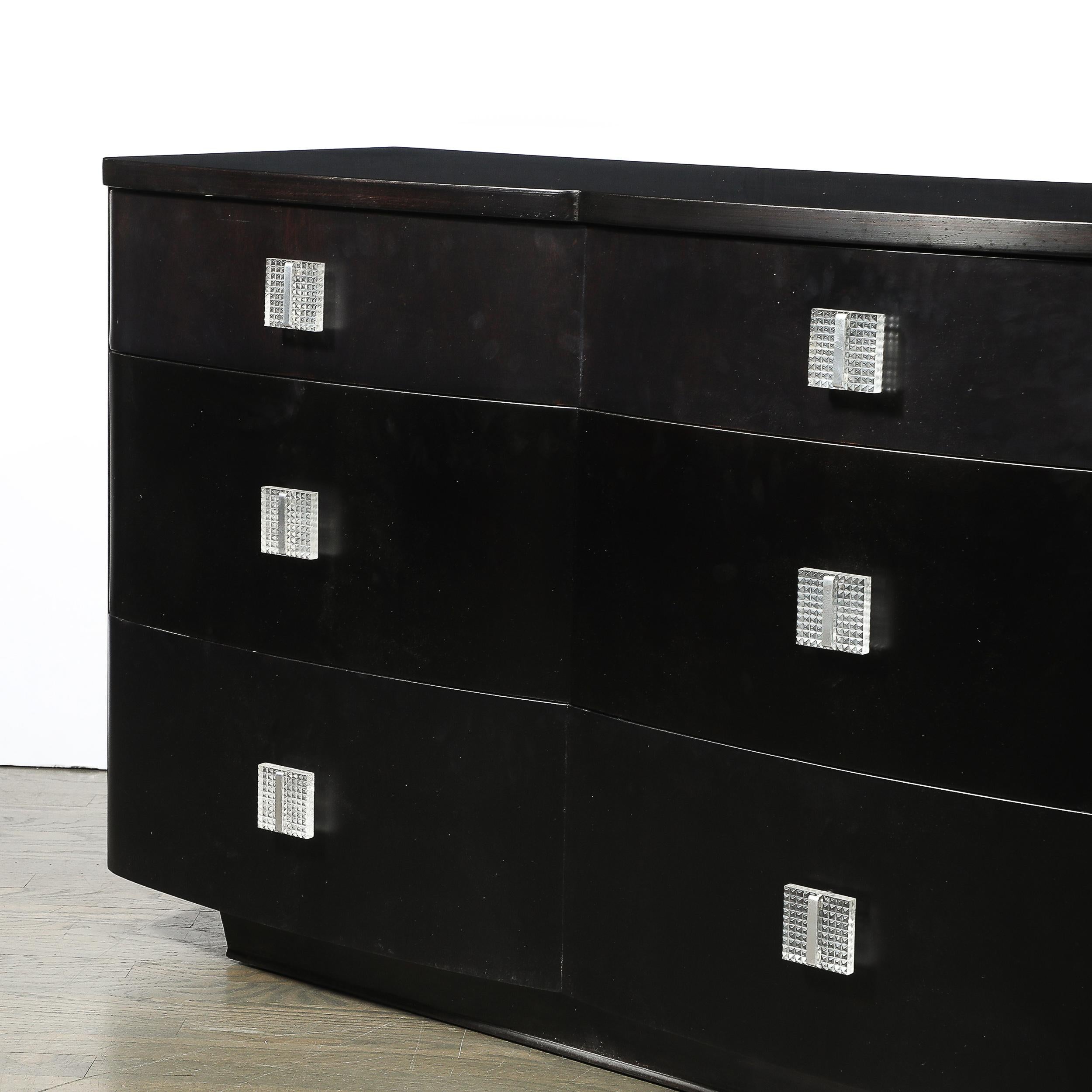 Mid-20th Century Art Deco Ebonized Walnut Low Chest W/Molded Lucite Pulls For Sale