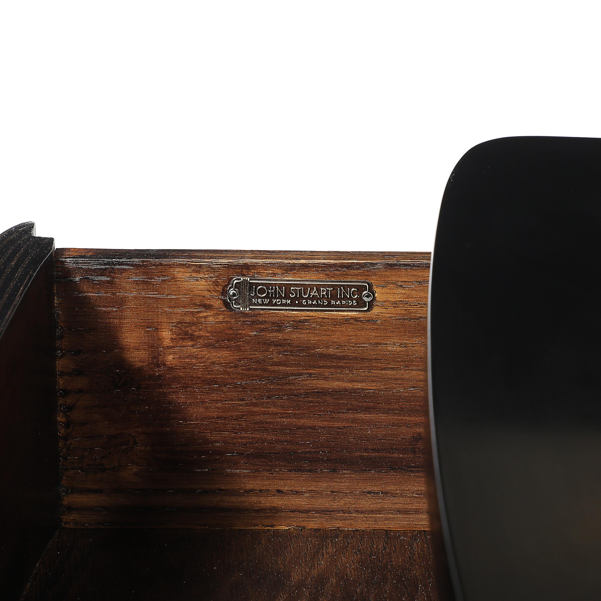 Art Deco Ebonized Walnut Low Chest W/Molded Lucite Pulls For Sale 3