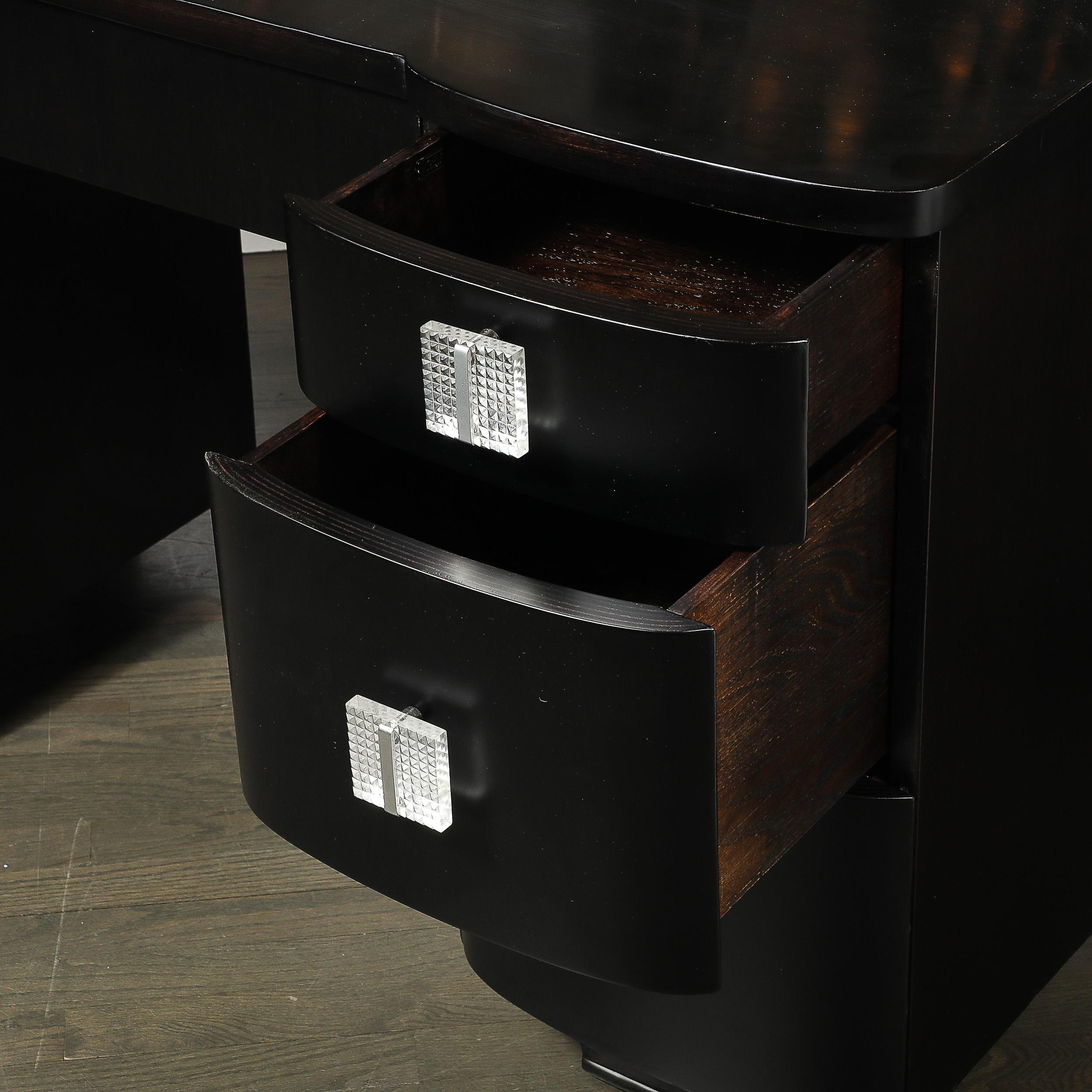 Art Deco Ebonized Walnut Vanity Desk W/Molded Lucite Pulls For Sale 6