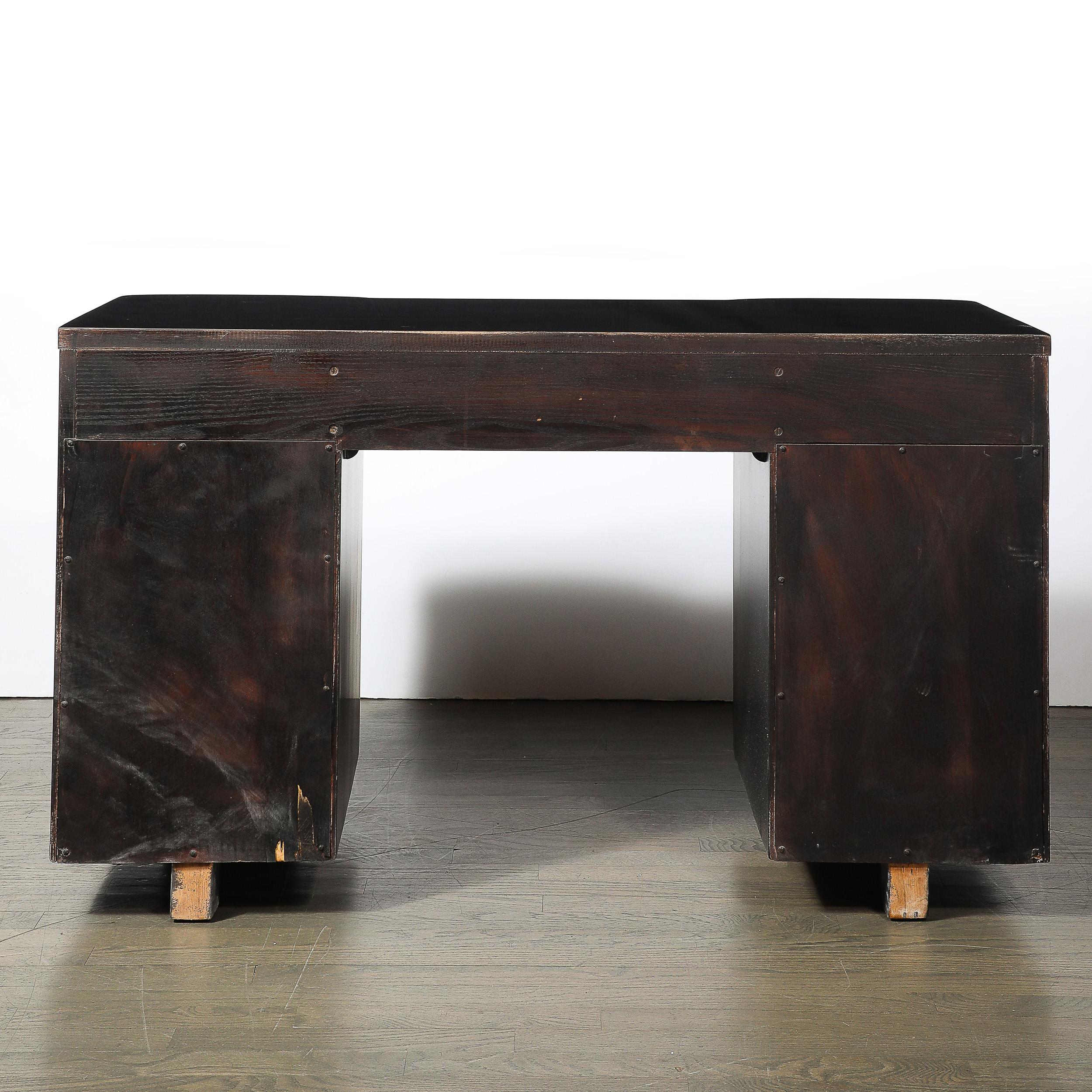 Art Deco Ebonized Walnut Vanity Desk W/Molded Lucite Pulls For Sale 11