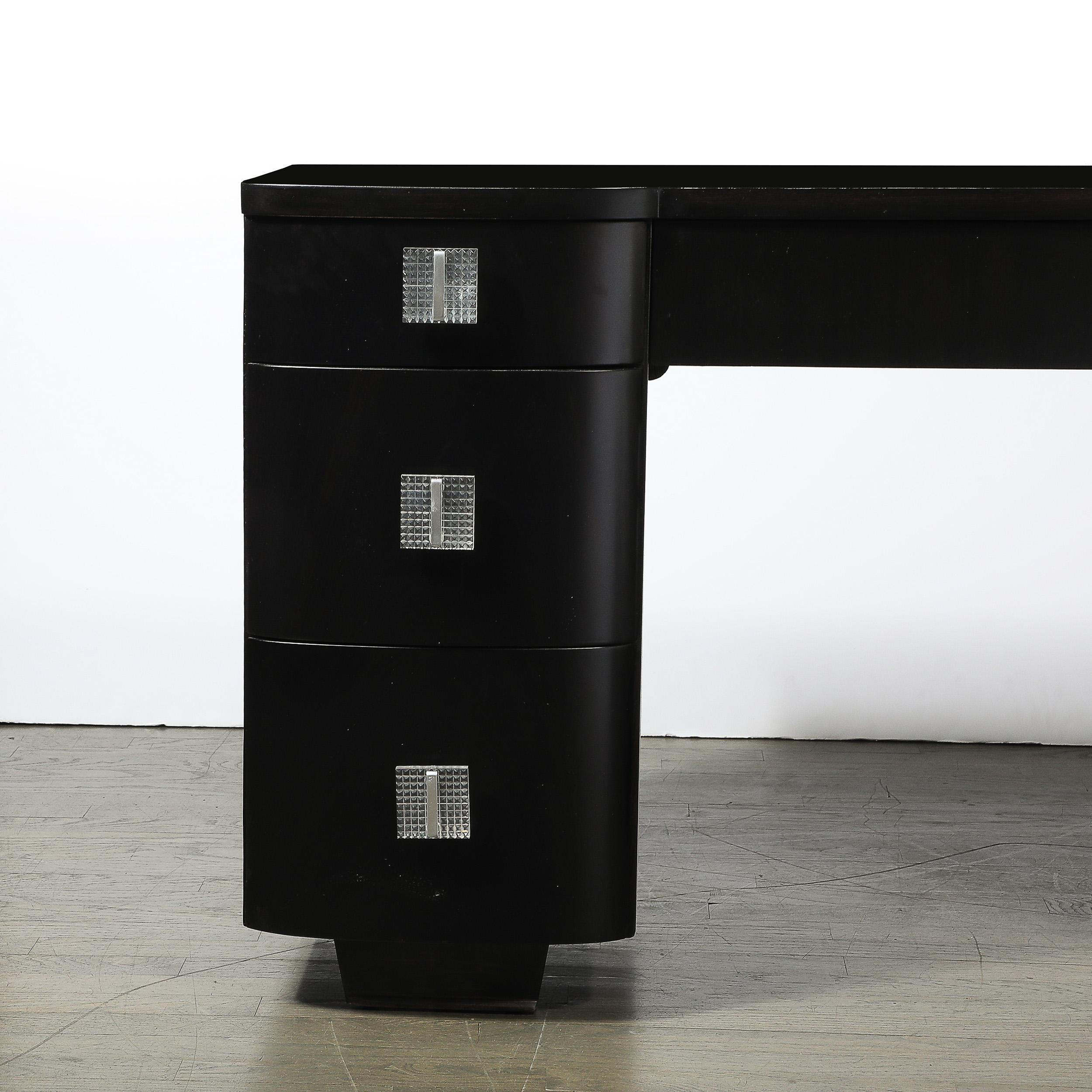 Mid-20th Century Art Deco Ebonized Walnut Vanity Desk W/Molded Lucite Pulls For Sale