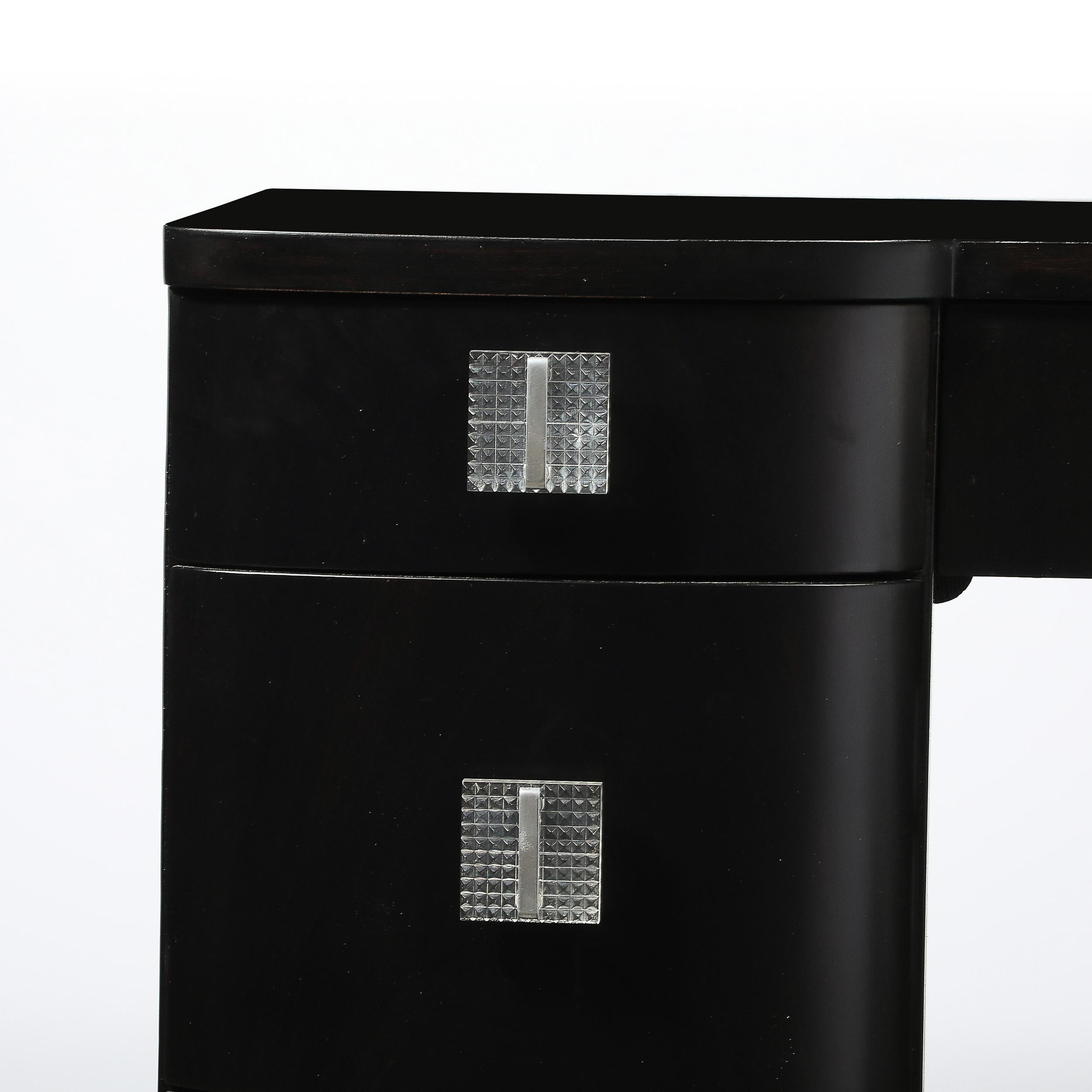 Art Deco Ebonized Walnut Vanity Desk W/Molded Lucite Pulls For Sale 1