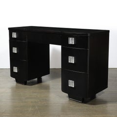 Art Deco Ebonized Walnut Vanity Desk W/Molded Lucite Pulls