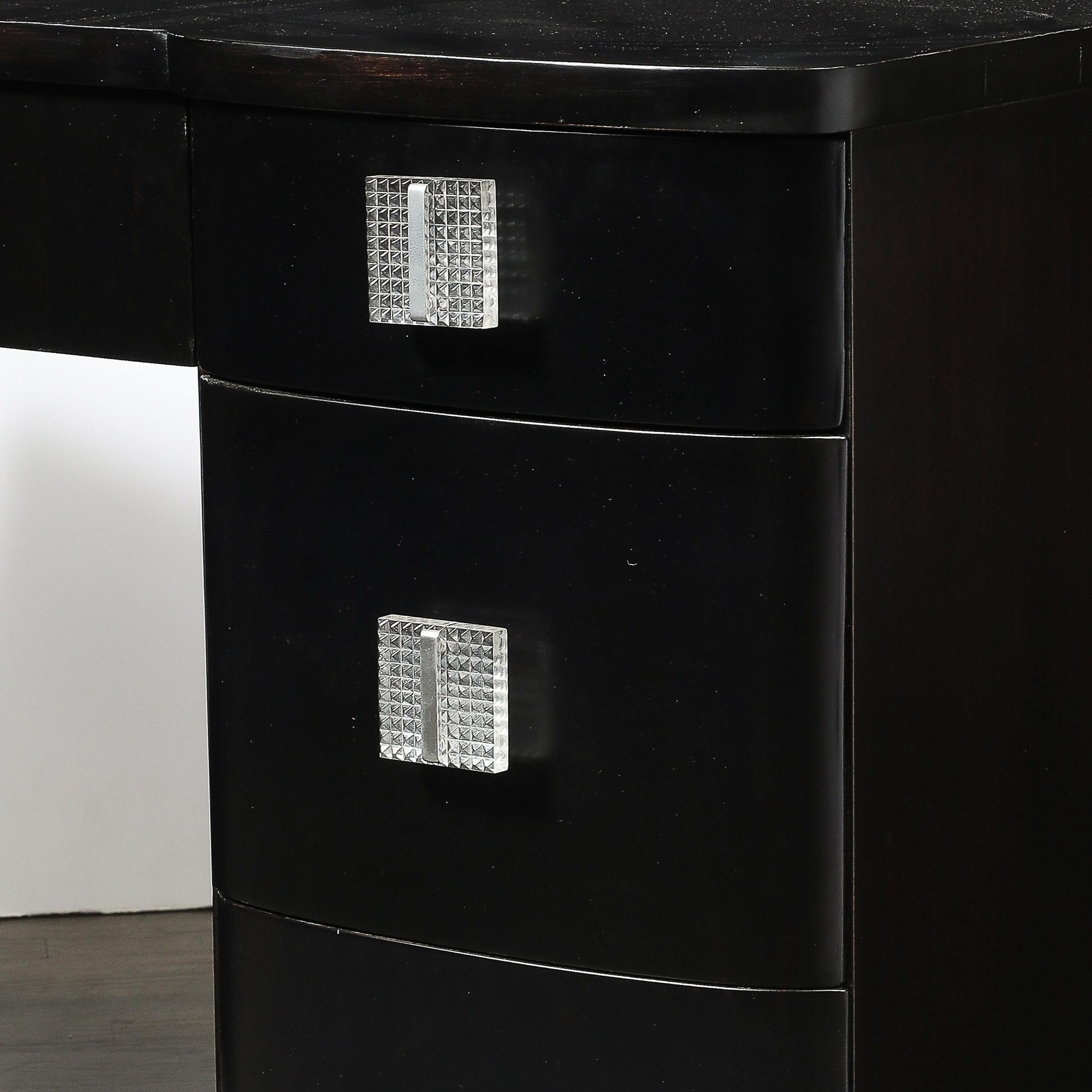 Art Deco Ebonized Walnut Vanity Desk W/Molded Lucite Pulls For Sale 3