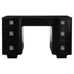 Art Deco Ebonized Nussbaum Vanity Schreibtisch W/Molded Lucite zieht