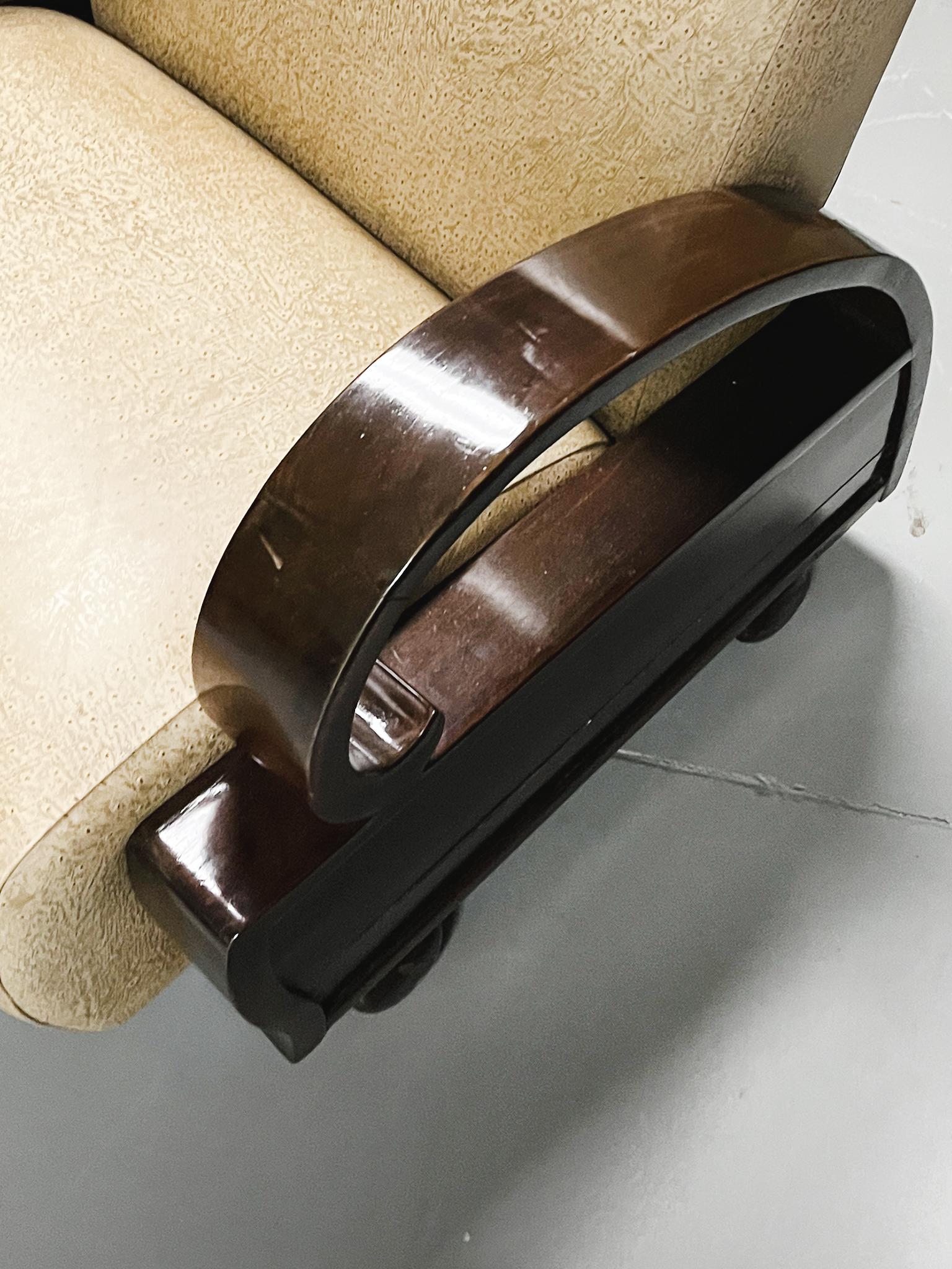 Paire de fauteuils club en bois d'ébène Art Déco en vente 8